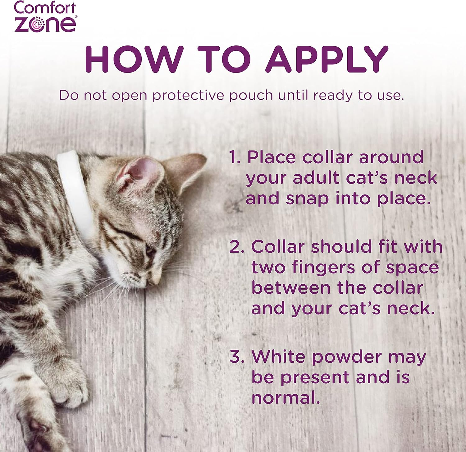 Comfort Zone Cat Calming Pheromone Collar, Helps Cats Feel Safe, Happy, Calm, Reduces Stress, Anxiety and Unwanted Behaviours, with Breakaway Feature for Safety, 2 Collar Pack, White image number 3