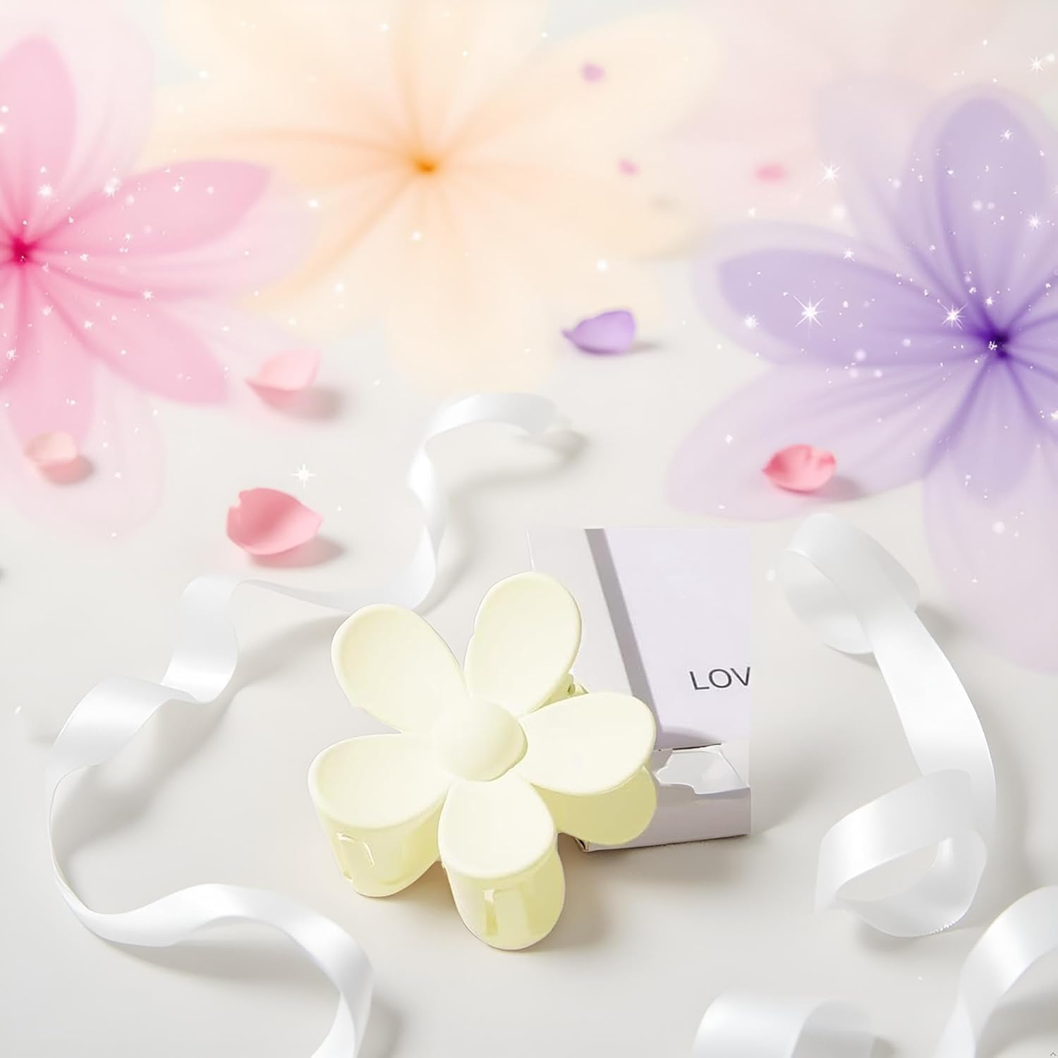 White Candy Color Hair Claws Flower Hair Clips Big Cute Hair Claws Thick Hair Exfoliating Hair Clip Cute Flower Clip image number 5