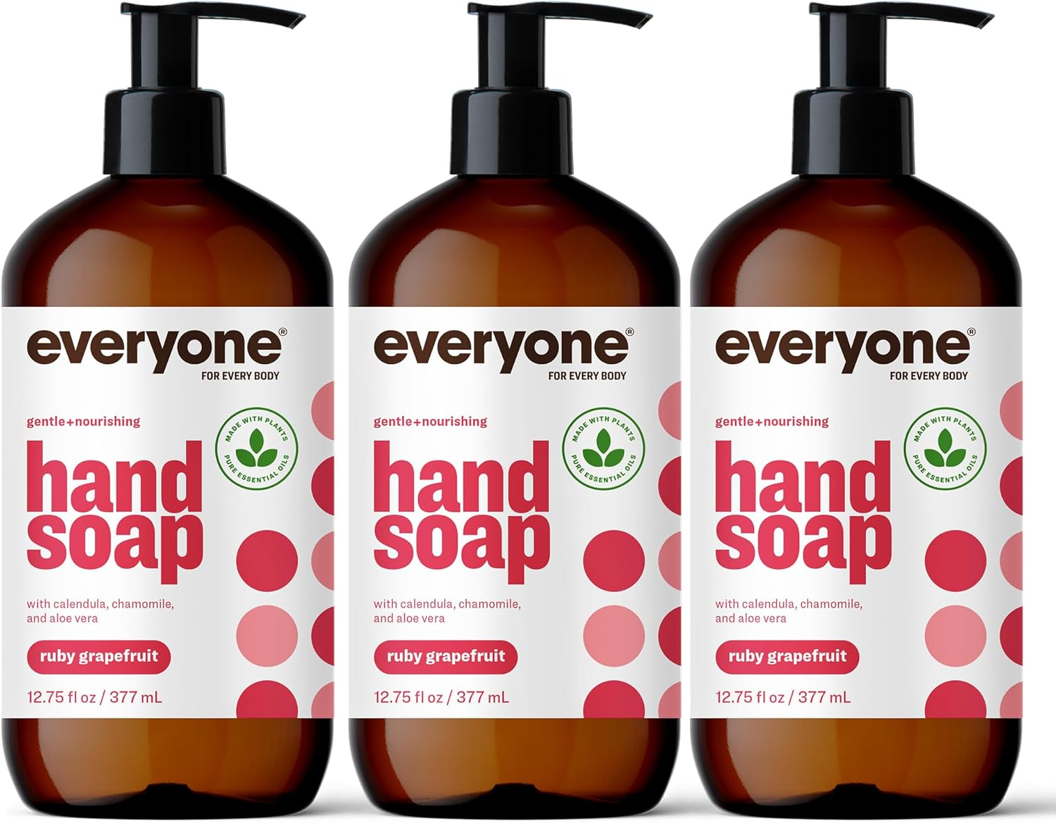 Everyone Liquid Hand Soap, 12.75 Ounce (Pack of 3), Ruby Grapefruit, Plant-Based Cleanser with Pure Essential Oils (Packaging May Vary) image number 2
