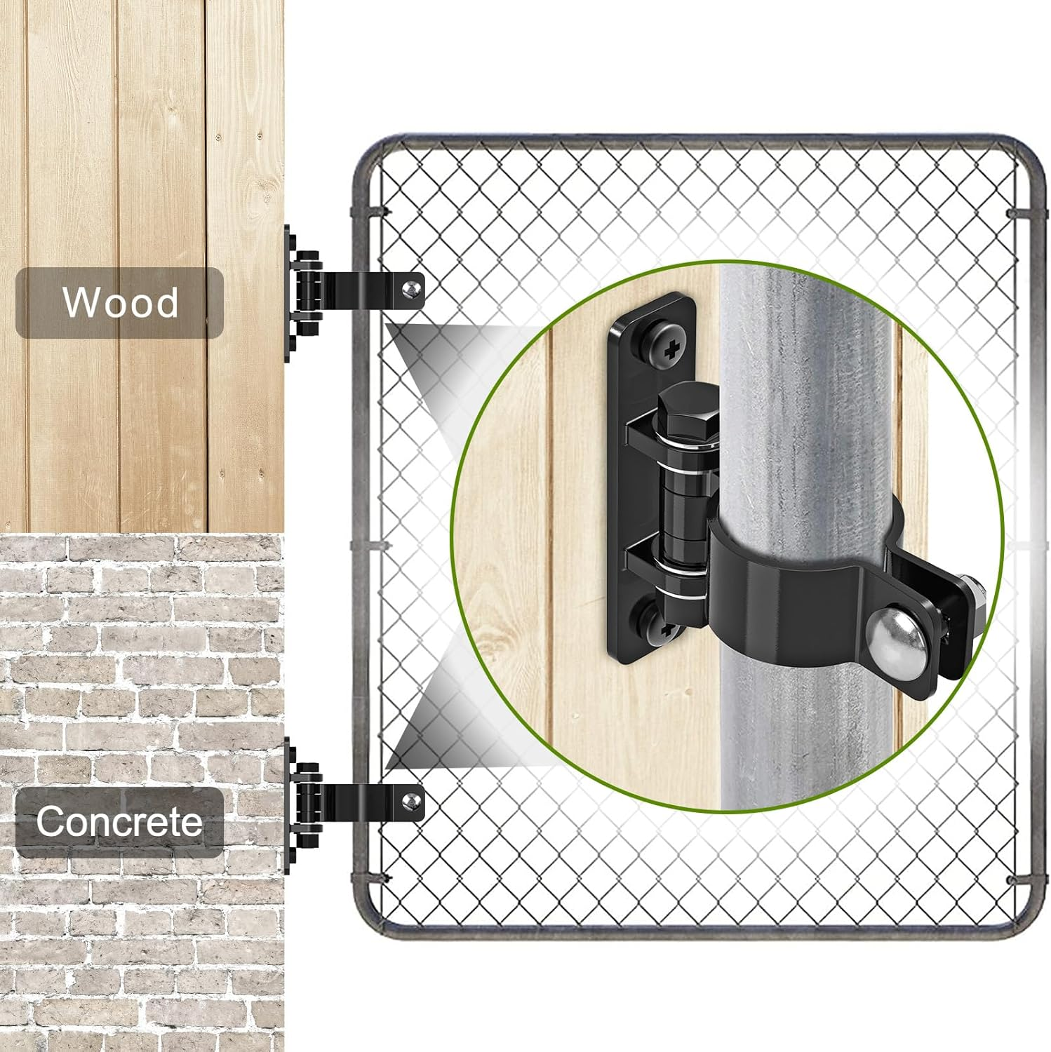 Gate Hinges Heavy Duty Carbon Steel Chain Link Fence Parts Electroplated Finish, Removable Bolts for Wall Mount, Fits 2-3/8'' Outer Diameter Pipes/Posts for Farm, Fence Gate (4Pack, Black) image number 3