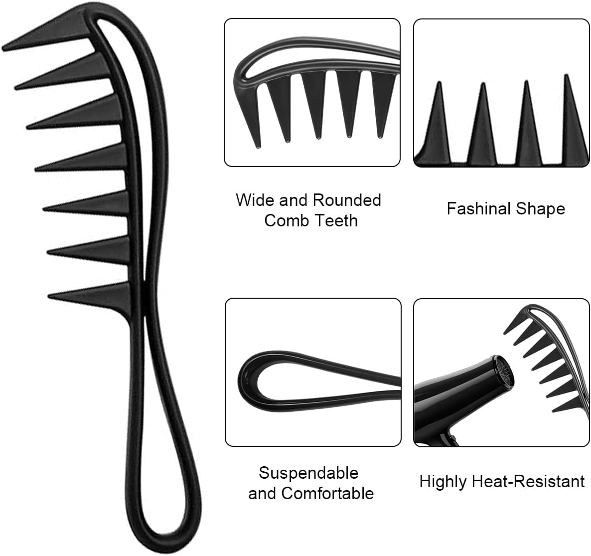Ruayia Tooth Combs + Shark Tooth Comb Women, Wide Tooth Comb Kit for Men, Hair Styling Salon, Highlight Comb, Wide Tooth Comb, Curling Brush, Curling Comb, Coarse Teeth - Cyan image number 3