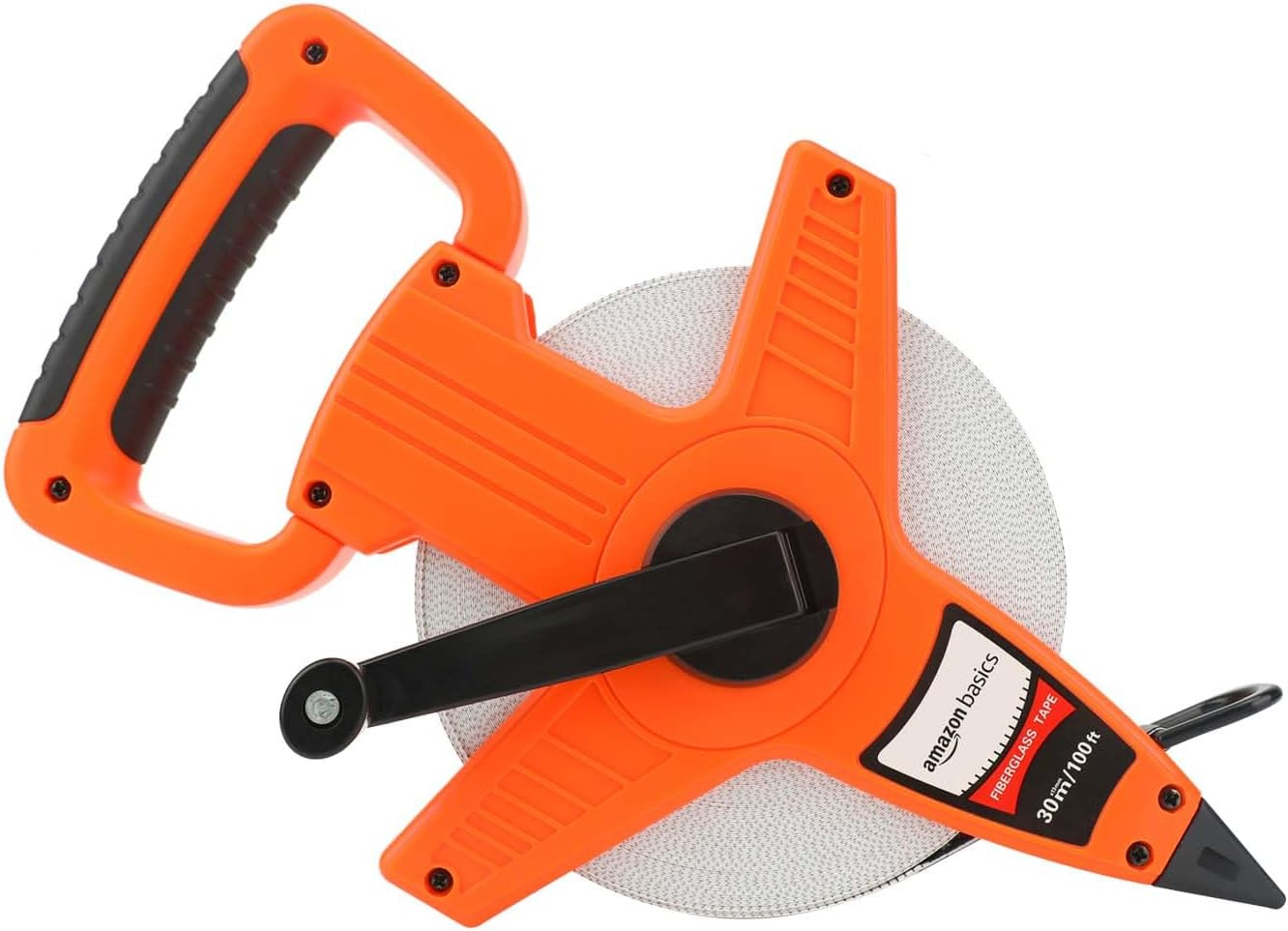 Amazon Basics Open Reel Fiberglass Tape Measure, 100-Feet (30-Meters) by 1.27 CM, Inch/Metric Scale, Impact Resistant Shell, Orange image number 5
