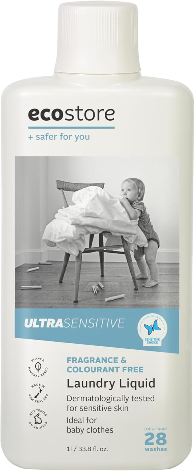 Ecostore Ultra Sensitive Laundry Liquid 1L, Formulated for Sensitive Skin, Fragrance Free, Allergy and Asthma Friendly, Dermatalogically Tested and Sensitive Choice&reg; Approved, Powerful Stain Removal image number 3