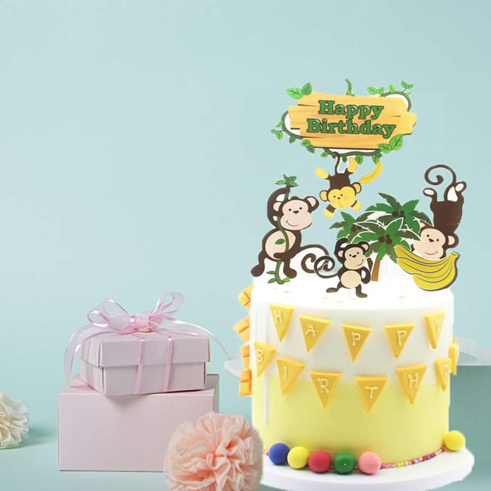 Jungle Safari Cake Decorations Monkey Theme Happy Birthday Cake Topper Animal Cupcake Toppers Picks for Animals Theme Baby Showers Birthday Party Supplies image number 1