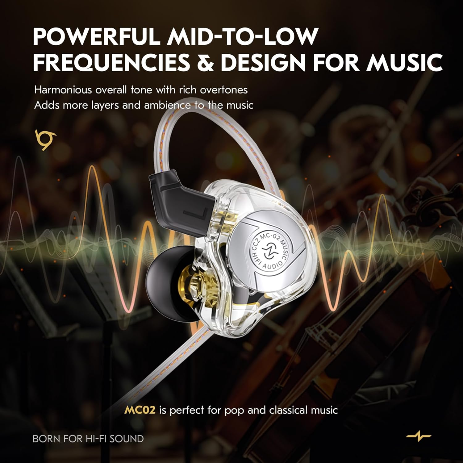 Keephifi CCZ MC02 Aura Wired In-Ear Monitors with Mic,Ultra-High Frequency Resolution for Detailed Sound, Lightweight UV Curing PC Cavity for Portability, 3.5Mm Headphones for Gaming & Music image number 6