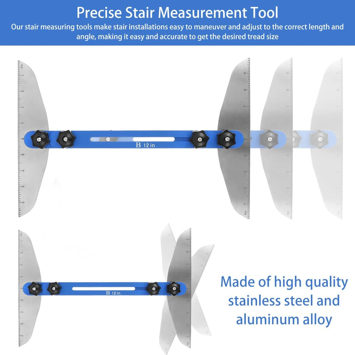 Stair Tread Gauge Template Tool, Adjustable Aluminum Alloy Measuring Stair Tool, 11-60 Inch High Precision Stair Tread Jig for Stairs Risers Partitions Shelf and Cutting Drywall image number 5