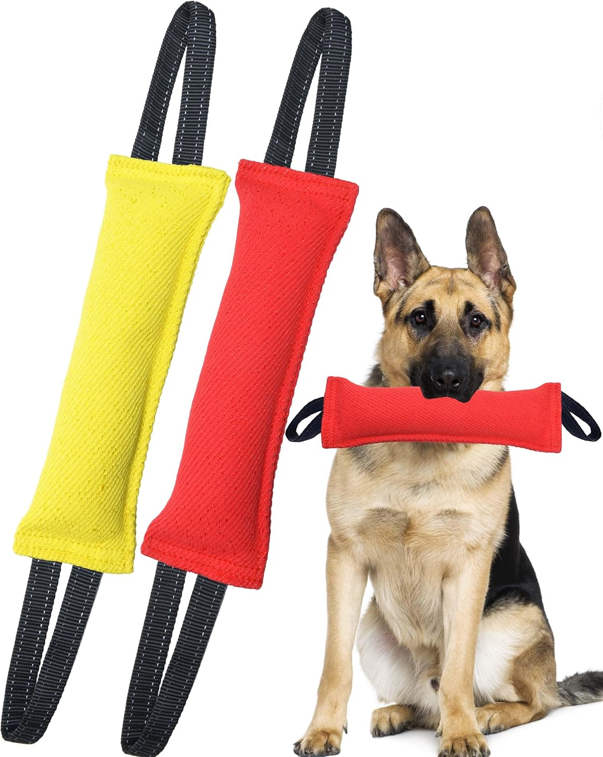 Clysoru Dog Tug Toy Dog Tough Jute Bite Pillow - Durable Training Equipment - Two Flag Handles Puppy to Large Dogs Interactive Toy for Large Dogs and Small Dogs. - Black Crimson image number 5