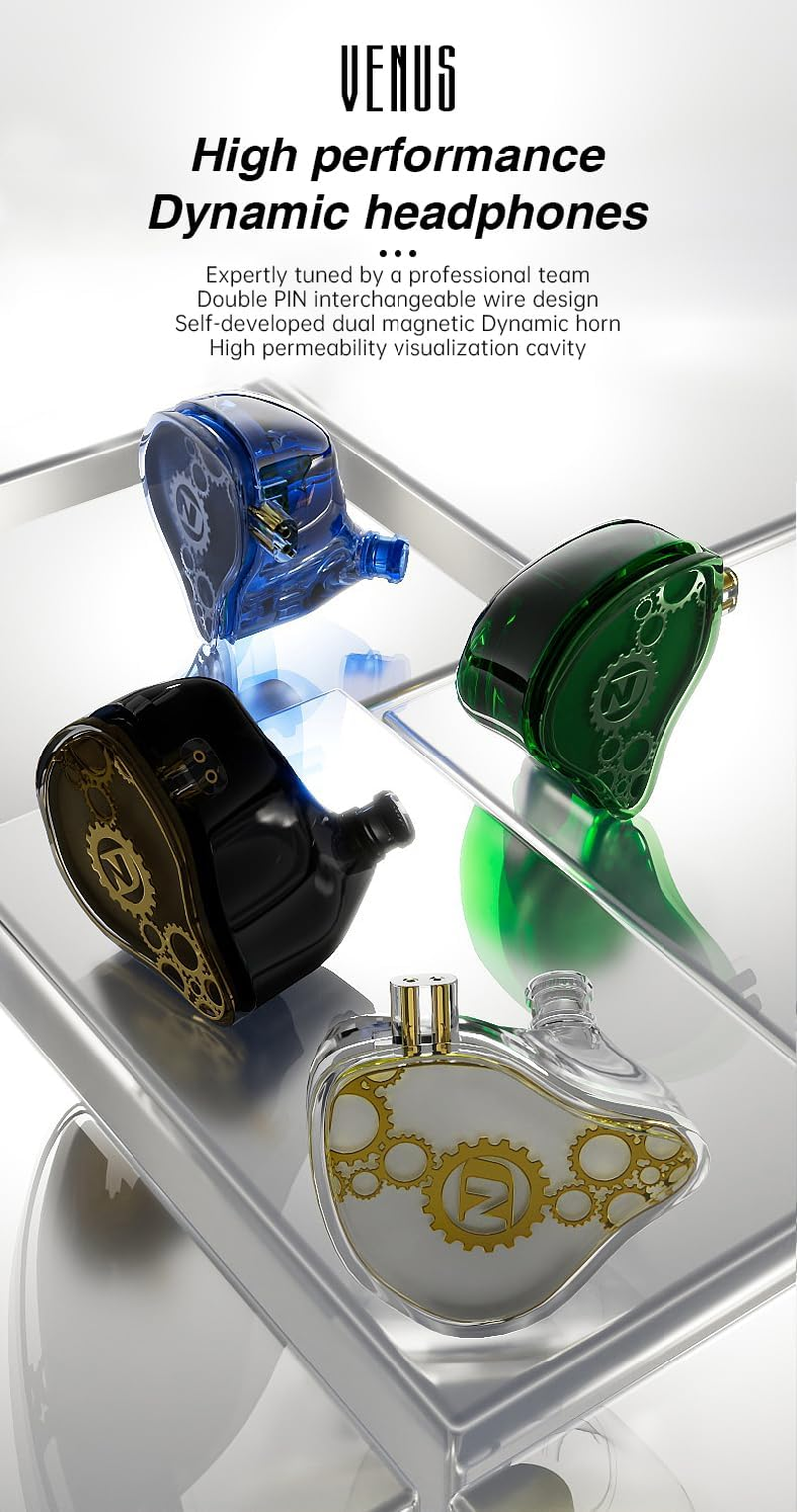 KAMINRUN ND Venus In-Ear Monitor Headphones, 10 Mm Double Magnetic Dynamic Driver IEM Earphones, Hifi Wired Gaming Earbuds, 2 Pin Detachable Cable (Without Mic, Black, 3.5 Mm Plug) image number 2