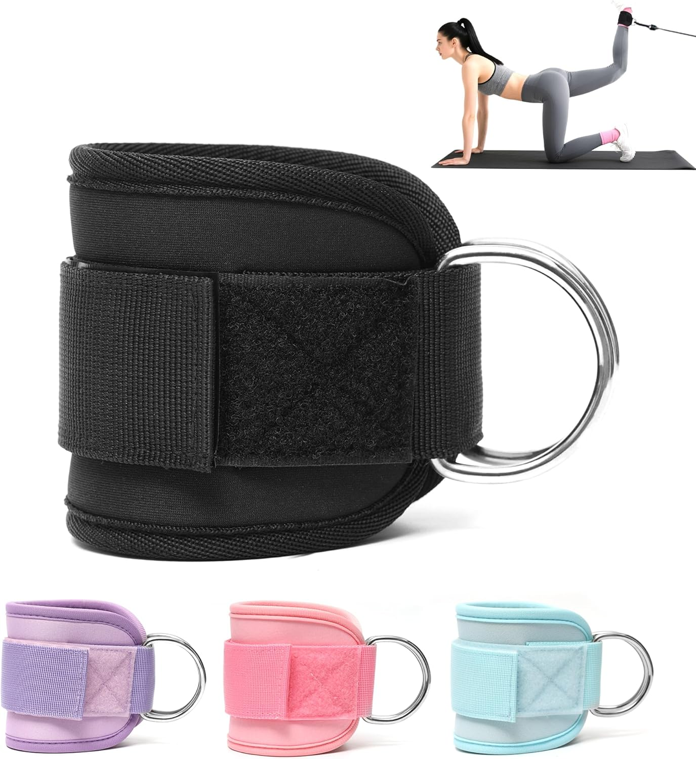 AURVIGO Ankle Straps & Wrist Cuffs - Padded Adjustable 1 Pair with D-Ring | Fitness Glute Kickback, Foot Leg Training | Compatible with Cable Machine, Gym Brace Support