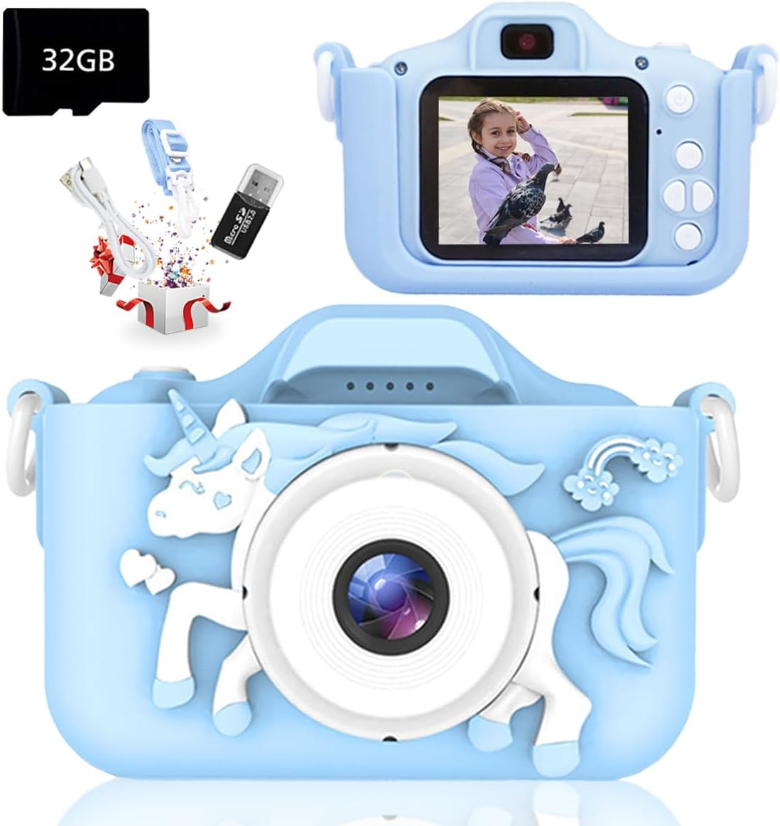 Kids Camera Gifts for 3-8 Year Old Boys Girls, IGGDOQI Children Digital Camera with Silicone Cover, HD Video 2 Inch Screen for Outdoor Play with 32GB TF Card & Card Readers for Boys Girls Gift (Pink)