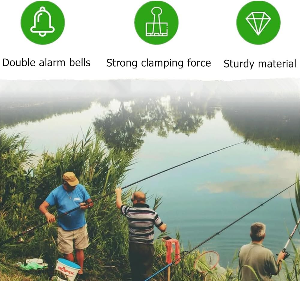 Kastetards 30 Pcs Fishing Bell Alarm Devices, Fishing Bells,Bait Alarm Bells, Fishing Bell Clip Fishing Rod Alarm Devices, Dual Alarm Clip with Super Loud Volume, Fishing Rod Alarm Bells (Green)