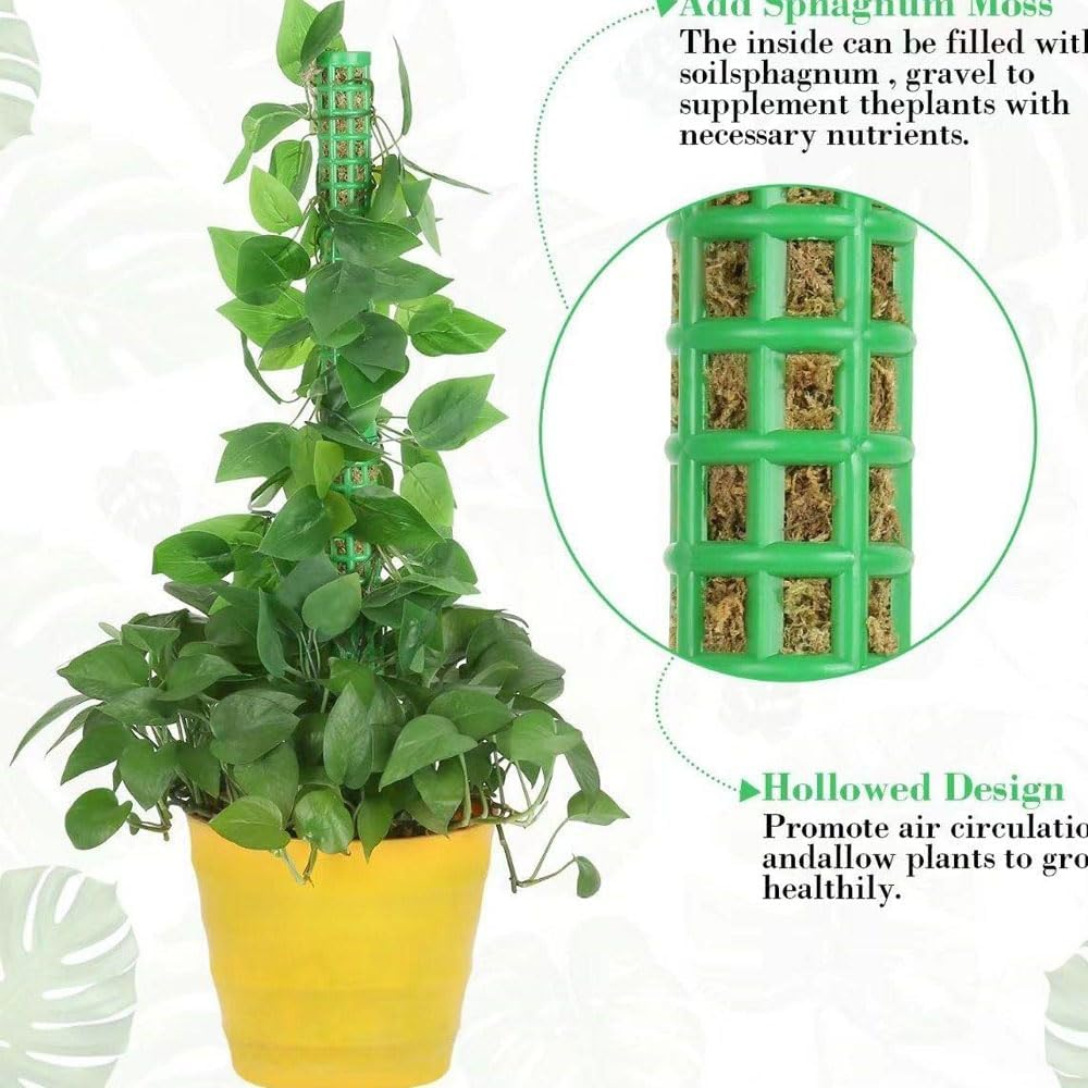 4Pcs Moss Pole for Plants Monstera, Stackable Green Mesh Moss Pole Plastic Plants Extendable Moss Sticks, Totem Pole for Plant Stakes and Supports Potted Plants Indoor Climbing Plants (Green) image number 3