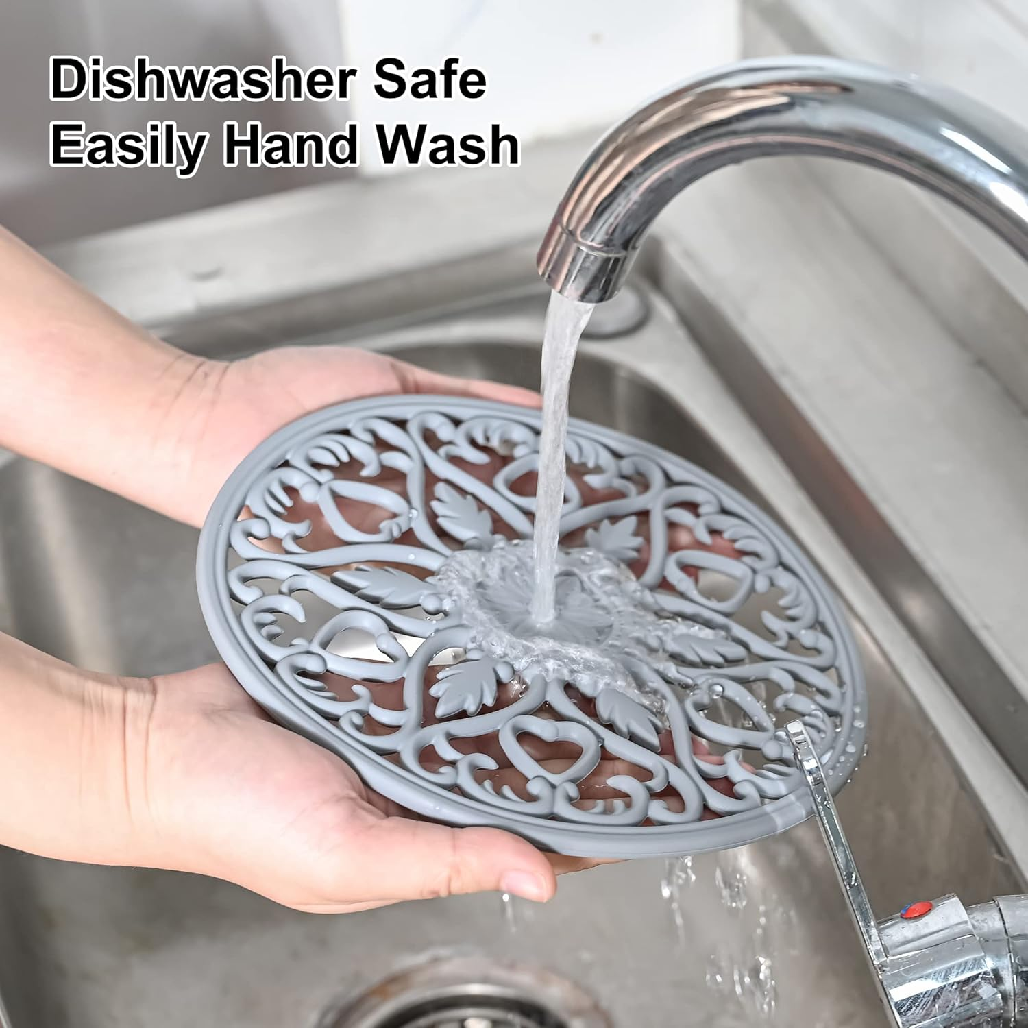 Trivets for Hot Dishes, Silicone Trivets Hot Pads for Pots and Pans, Carved Trivet for Kitchen, Multi Purpose Heat Resistant Mat, round Silicone Plate Mats Set 3 Black image number 2