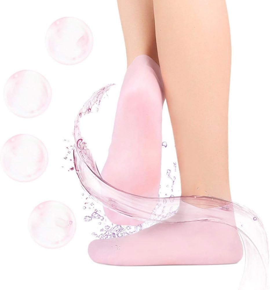 Baluue 2 Pairs Silicone Moisturizing Glove Socks Set, Silicone Gel Glove and Sock Reusable and Washablesilicone Gel Spa Socks Foot and Hand Care after Pedicure Pink image number 2