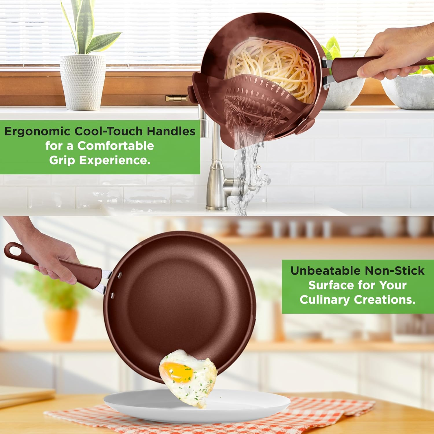 Nutrichef Kitchenware Pots & Pans High-Qualified Basic Kitchen Cookware, Non-Stick (20-Piece Set), One Size, Brown