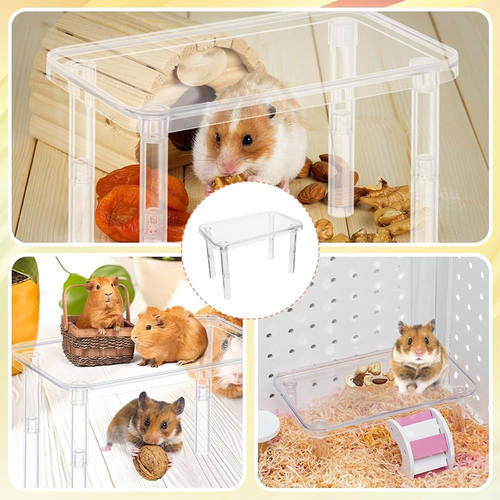 2 Sets Hamster Platform Cage Accessories, Small Pet Plastic Transparent Stand, Suitable for Gerbils, Mice, Chinchillas, Degus and Other Small Pets (Transparent) image number 3