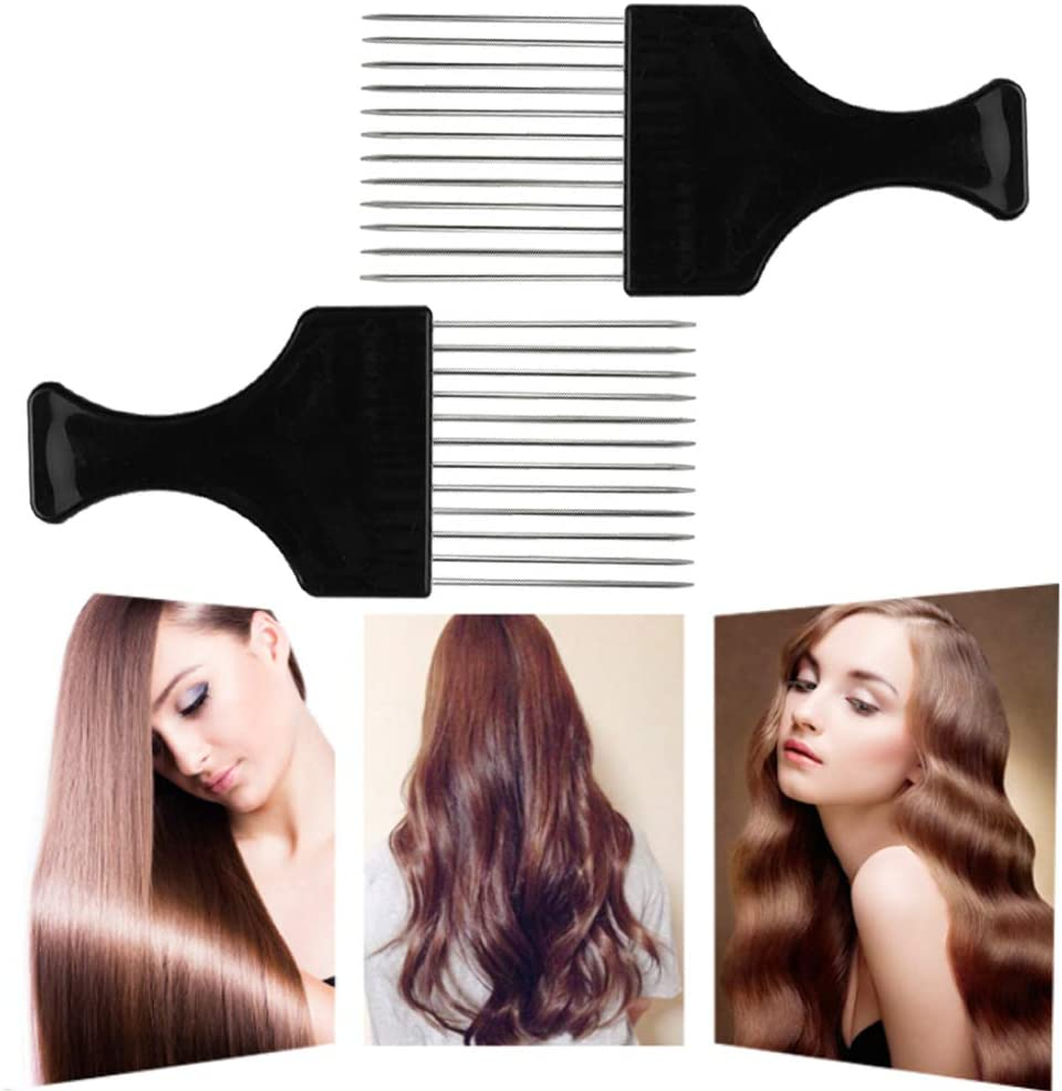 6 Packs Afro Comb Metal Pick Comb, Sourceton Afro Braid Pick Hairdressing Detangle Wig Braid Hair Styling Comb Styling Tool- Black image number 2