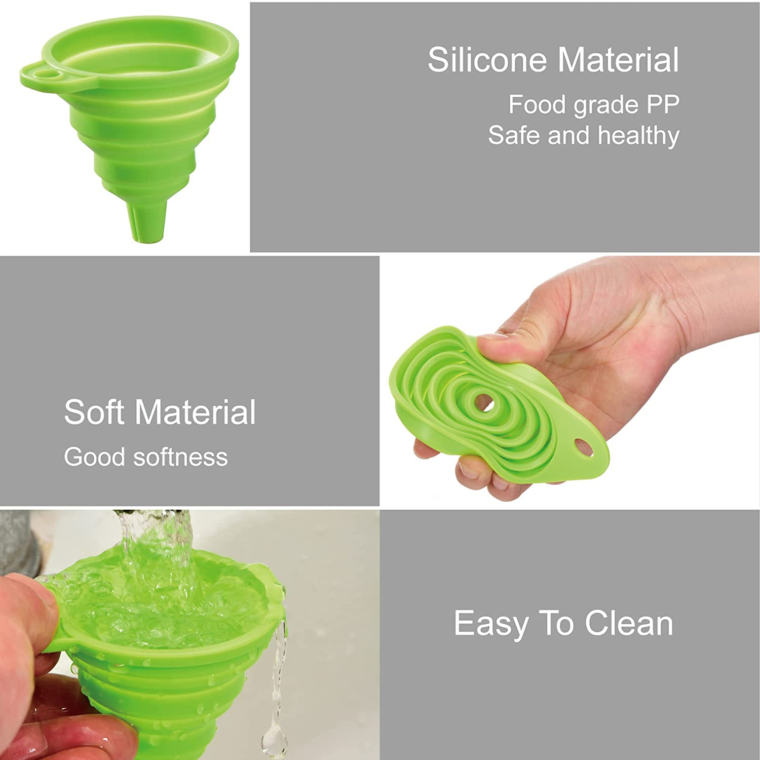 3 Sizes of Silicone Collapsible Funnel Set for Filling Bottles,Yenghome Small and Large Kitchen Gadgets Foldable Funnel for Water Bottle Liquid Transfer（14.5Cm 11Cm 7.6Cm Length） image number 2