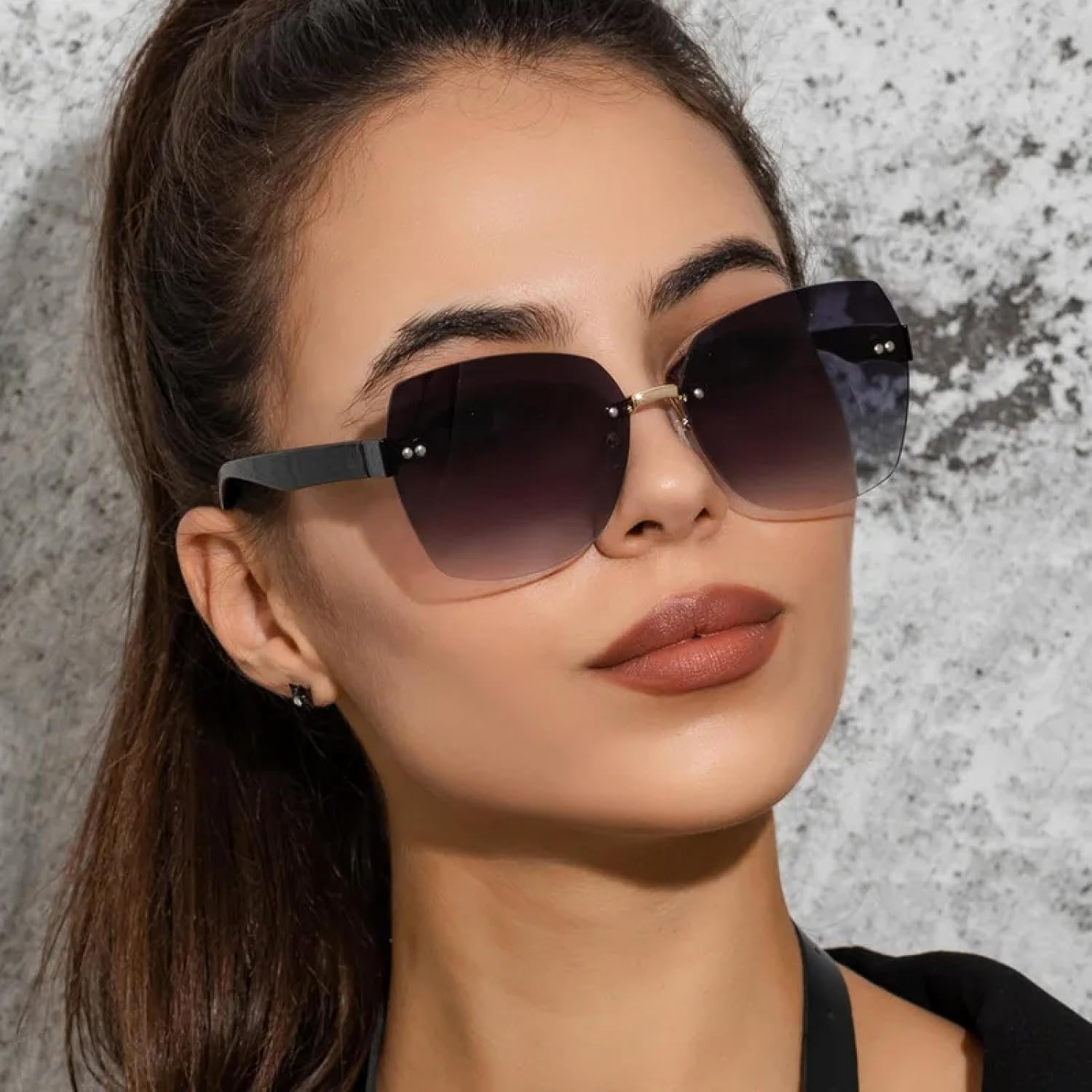 Fashion Rimless Sunglasses Women Gradient Sun Glasses Luxury Trimming Frameless Eyeglasses Ladies(B)