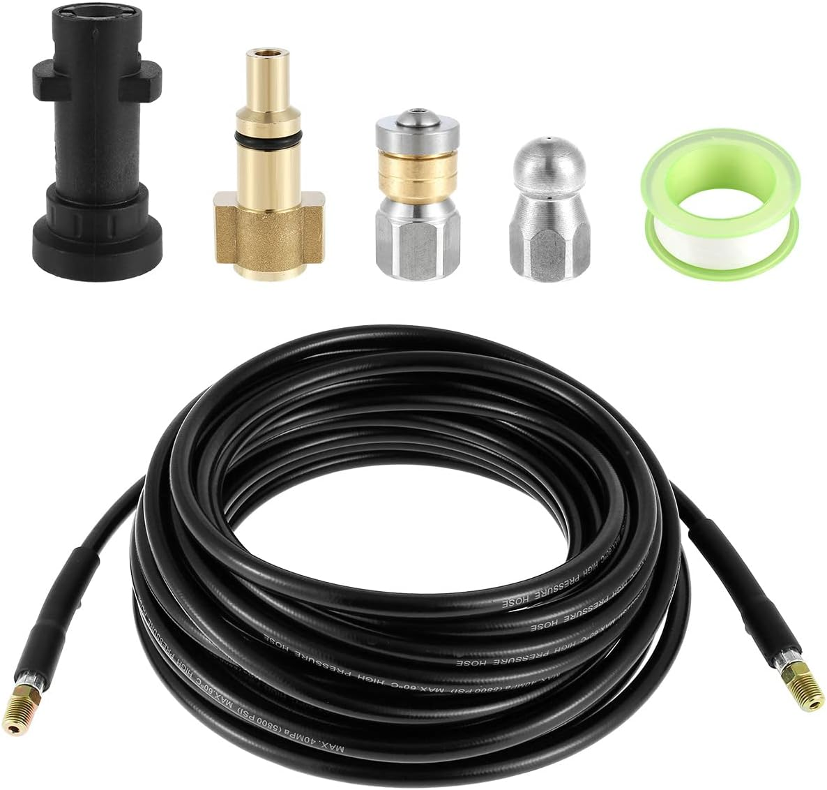33FT Sewer Jetter Kit, High Pressure Washer Drain Cleaning Hose Kit,1/4 Inch Sewer Jetter Nozzle Kit, Pipes Gutters Cleaning Tool Compatible with K2 - K7 Series Pressure Washer image number 6
