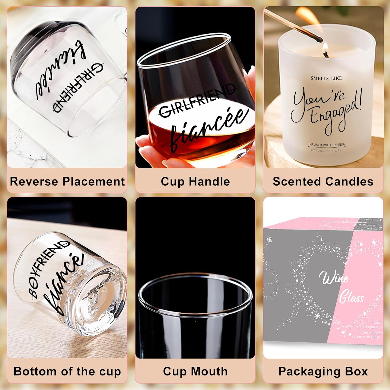 Engagement Gifts for Couples Her and Him Gifts for Newly Engaged Couples Fiancee Fiance Gifts Whiskey Wine Glasses Bride to Be Fiance Gifts for Women Engagement Party Decorations image number 5