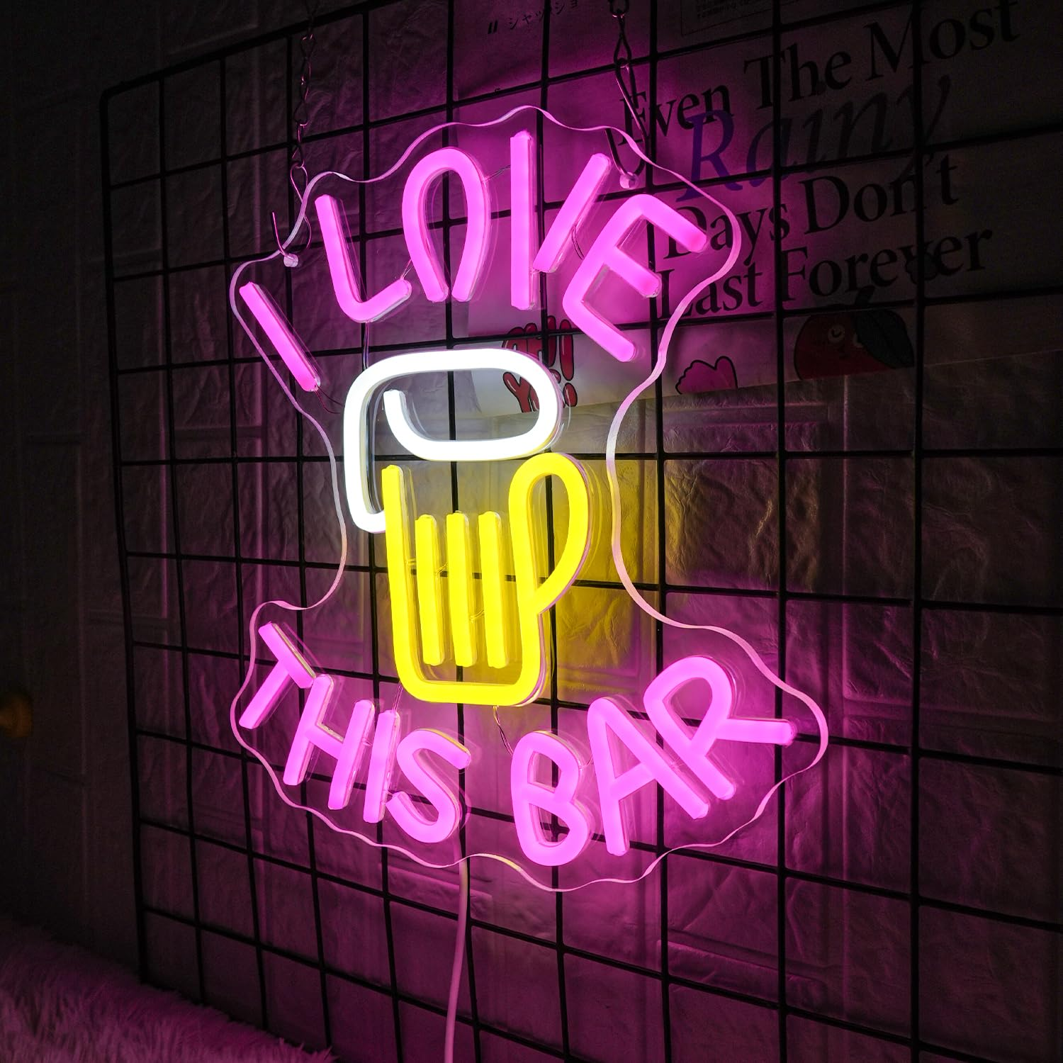 LMSIGNLY I Lovethis Bar Neon Sign for Wall Decor Beer Neon Light Man Cave LED Sign Pink Letter Neon Light Sign Beer Glass LED Light Bar Sign for Home Bedroom Club Pub Party Business Ceremony image number 4