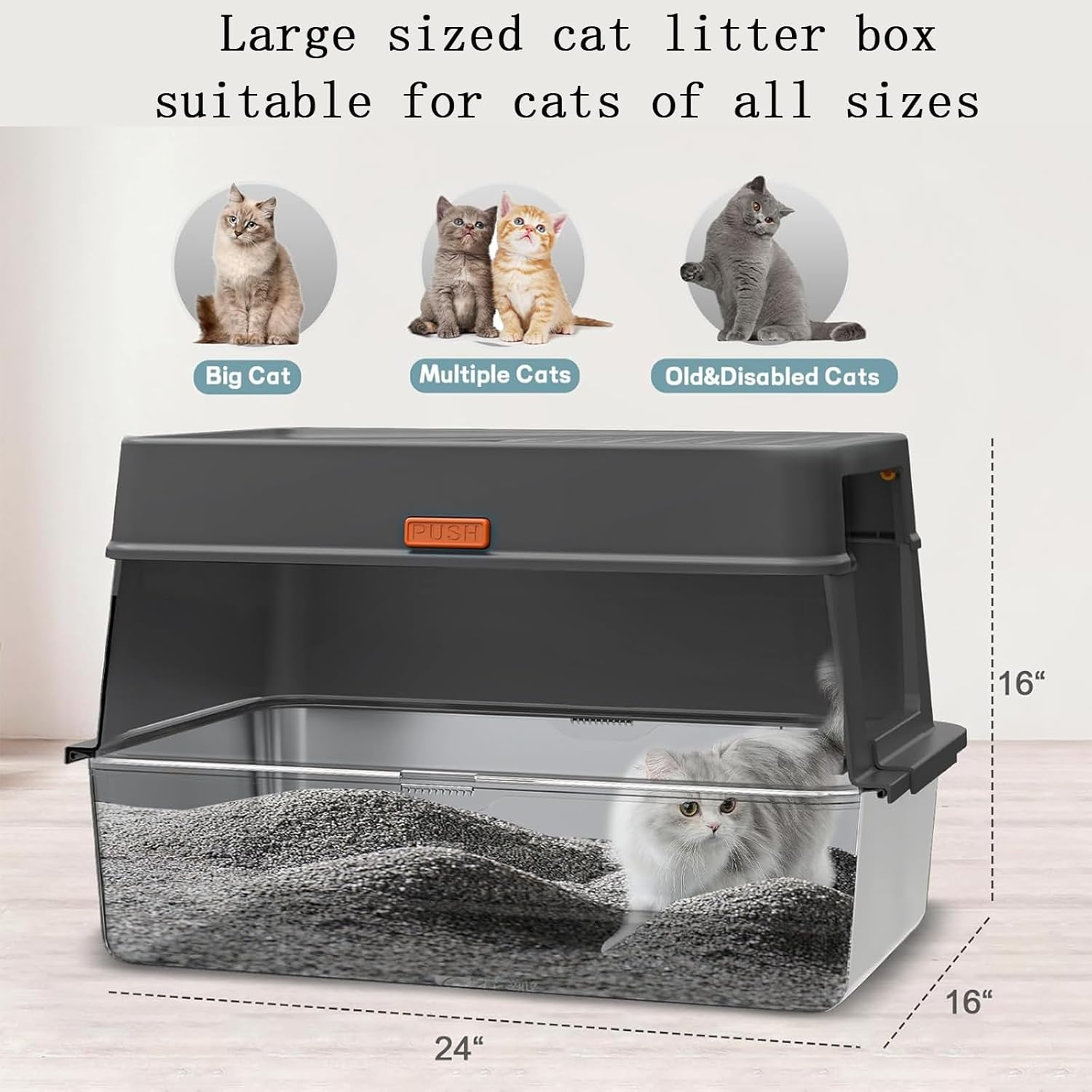Stainless Steel Cat Litter Box with Lid,Enclosed Removable Metal Litter Boxs with High Sided Enclosure & Scoop,Pedal,Anti-Leakage,Non-Sticky,Easy Cleaning image number 3