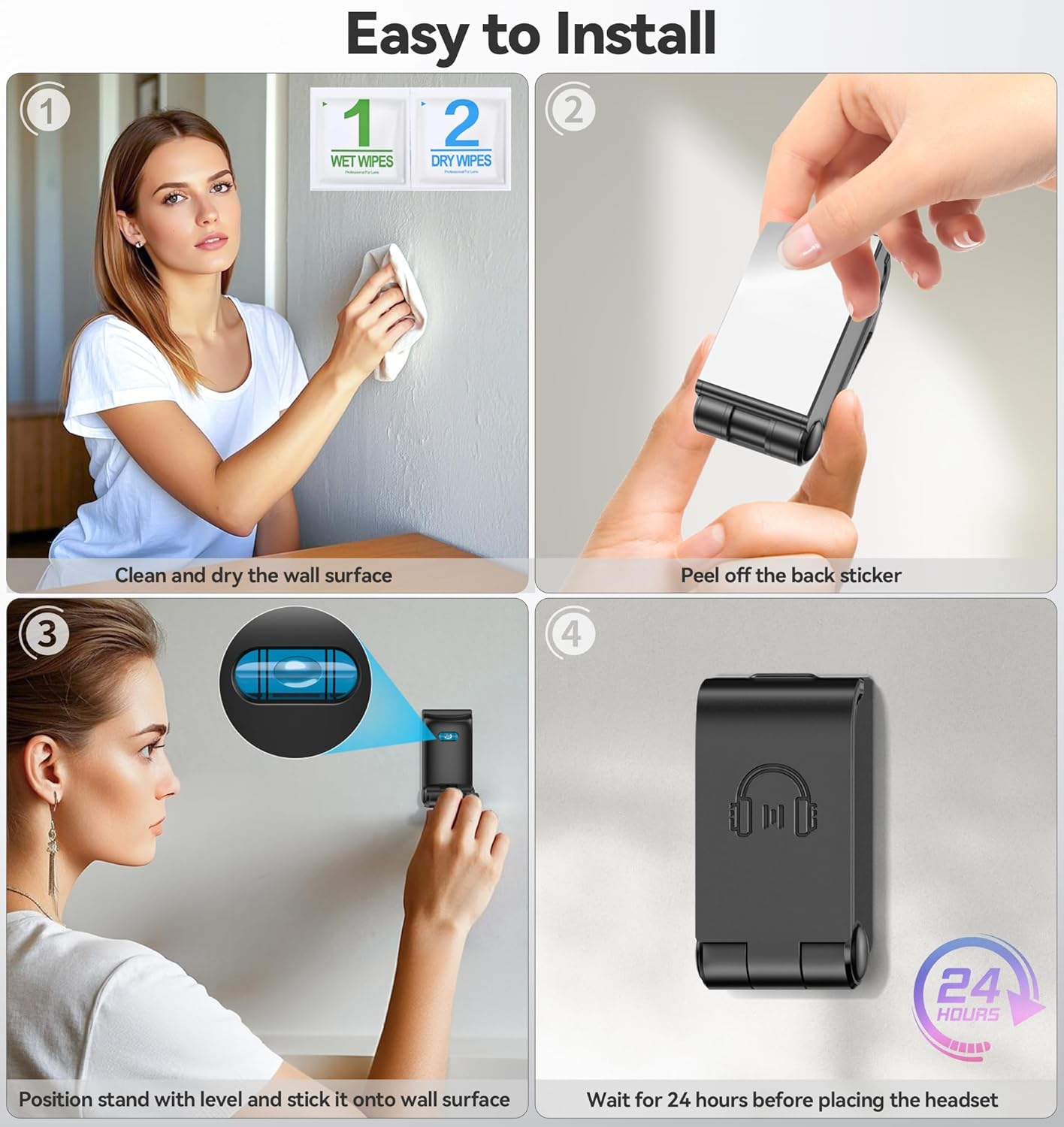 Headphone Stand, Wall Mount Headset Hanger, Gaming Headphone Holder Hook Clip, Foldable Headset Stand Desk Holder for PC Earphone Accessories, Black image number 2