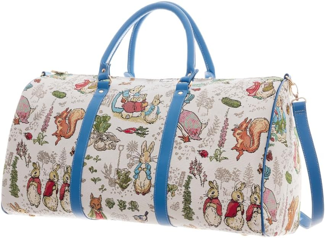 Signare Tapestry Large Travel Duffle Bag Ladies Overnight Weekender Carryon Gym Sports Duffel Bags for Women, Blue Rabbit, One Size, Peter Rabbit Hand Luggage