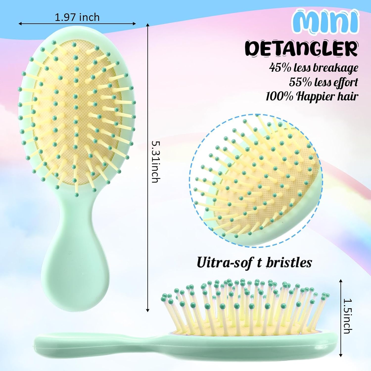 Zopeal 28 Pcs Kids Gift Wet Hair Mini Brush Bulk Girls Back to School Small Pocket Travel Hairbrush Hygiene Detangler Soft Bristle Detangling Paddle for Bachelorette Rewards Party Favor(7 Colors)