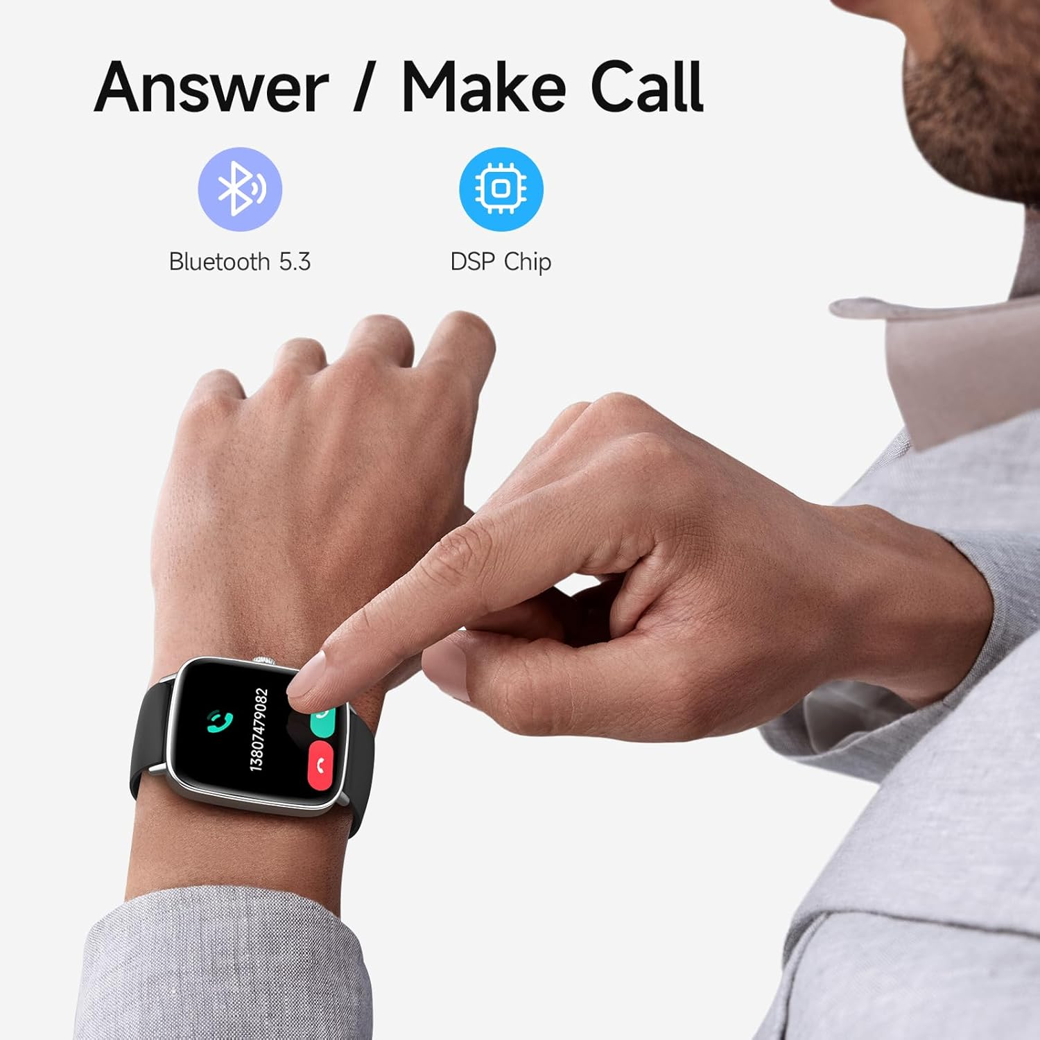 Aeac Smart Watch for Men Women,1.85" HD 60Fps Full Touch Screen Answer/Make Calls with Sleep Monitor 100+ Sport Modes,Ip68 Waterproof Fitness Watch (Black, 1.85) image number 3