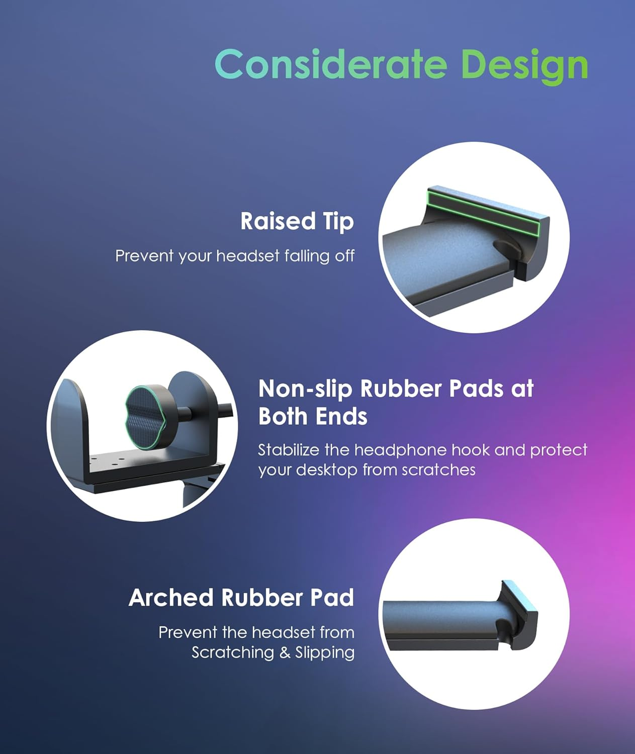 6Amlifestyle [2022 Newest Version] Foldable Headphone Stand Hanger under Desk Clamp with Cable Organizer save Space Metal Headphone Headset Holder for Universal Headphones PS4 PC Headsets, 6A-1203BK image number 5