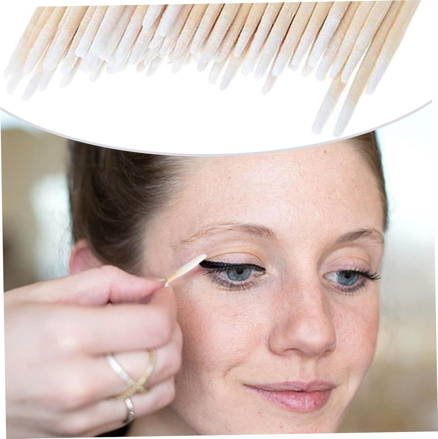 300 Pieces Wooden Handle Cotton Swab Tattoo Permanent Supplies Tipped Applicator Cotton Swabs Makeup Cosmetic Assistant Sticks for Eyebrow Tattoo Makeupmicroblading Supplies Cotton Sticks Pointed Q image number 2