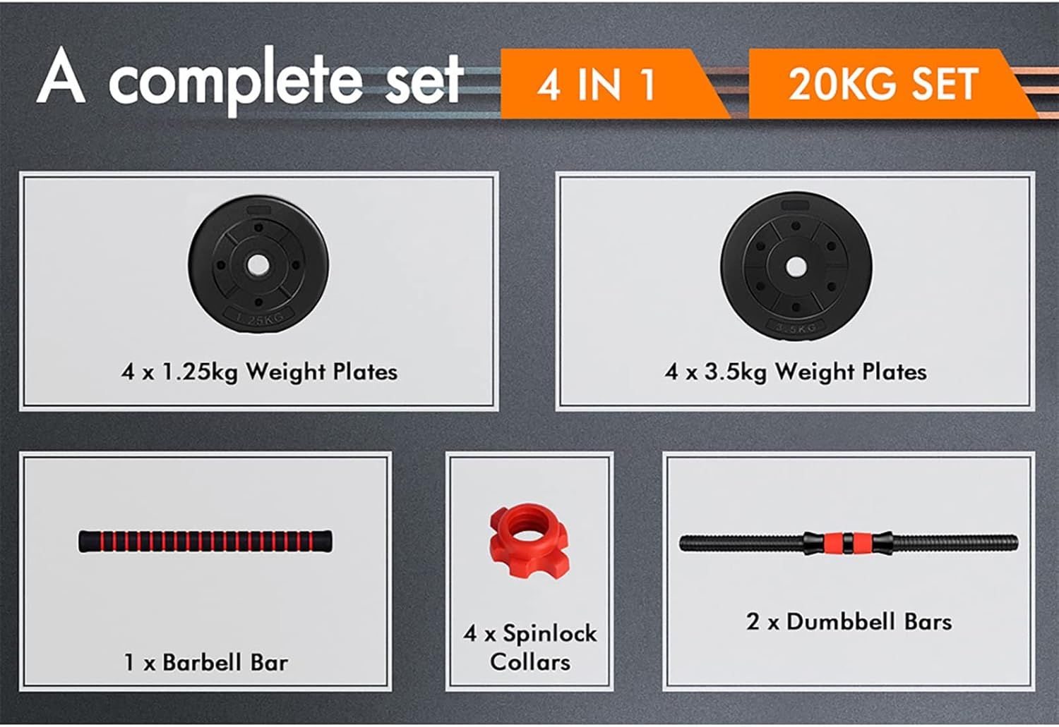 BLACK LORD 20KG Dumbbell Barbell Set 4-In-1 Standard Weight Plates with Connecting Rod Exercise & Fitness Equipment for Home Gym Body Workouts Strength Training image number 3