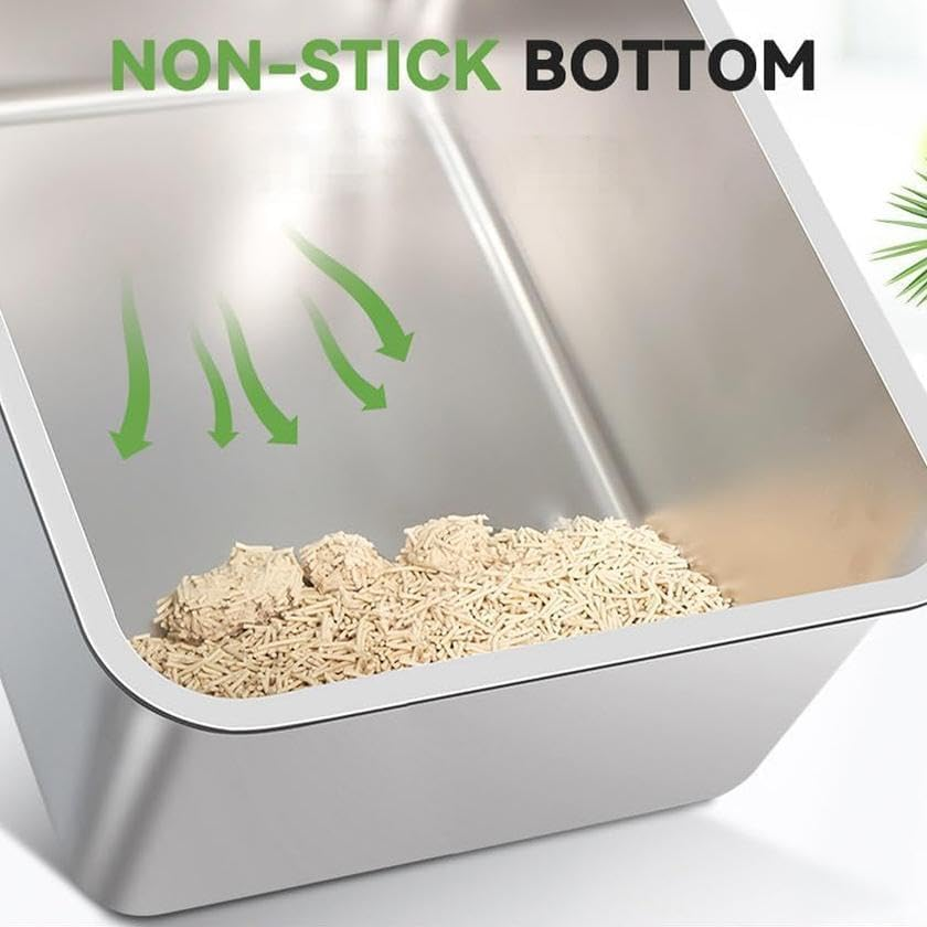 Stainless Steel Cat Litter Box, Odorless Metal Cat Toilet with High Sides, Rustproof Pan Tray for Big and Small Cats, Rabbits, Easy Clean Non Stick Smooth Surface (45Lx35Wx15H) image number 3