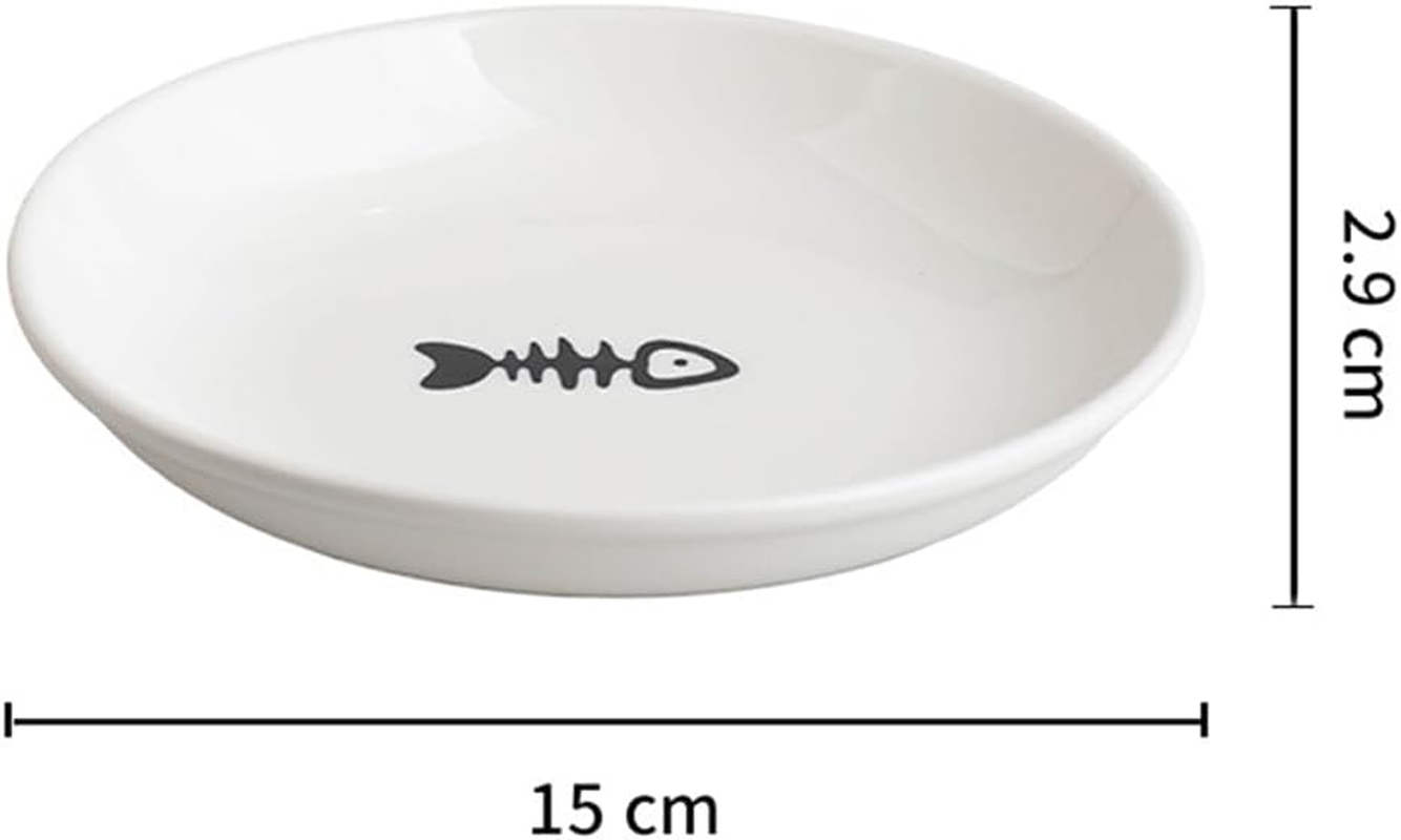 Cat Food Bowls,Fishbone Dish,Ceramic Cat Plate,Cute Fish Bone Design,Cat Dishes with Non Slip Silicone Bottom,Shallow Wide Kitten Plates,For Dry and Wet Food image number 1