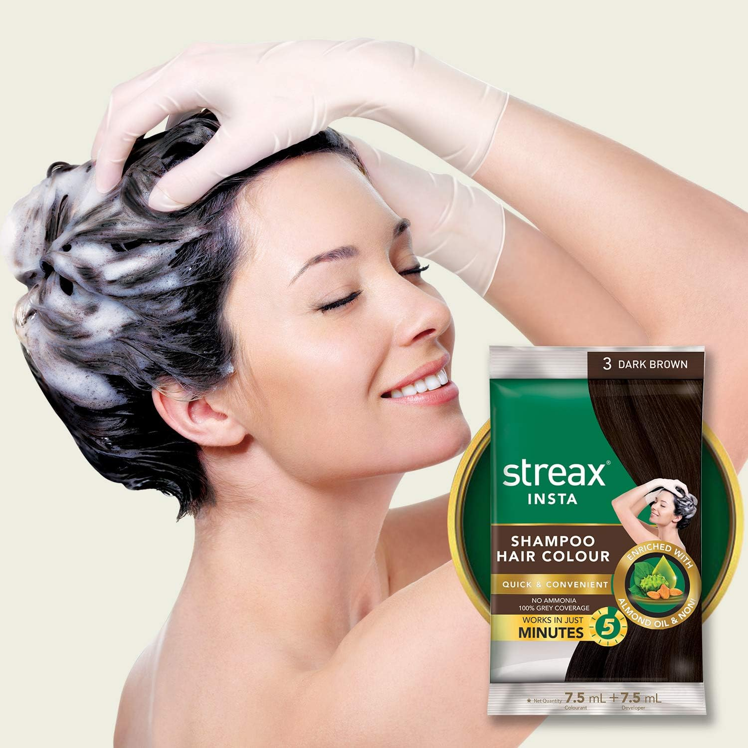 Streax Insta Shampoo Hair Colour for Men & Women | Enriched with Almond Oil & Noni Extracts | Long-Lasting Instant Colour | Dark Brown, 15 Ml (Pack of 24) image number 5