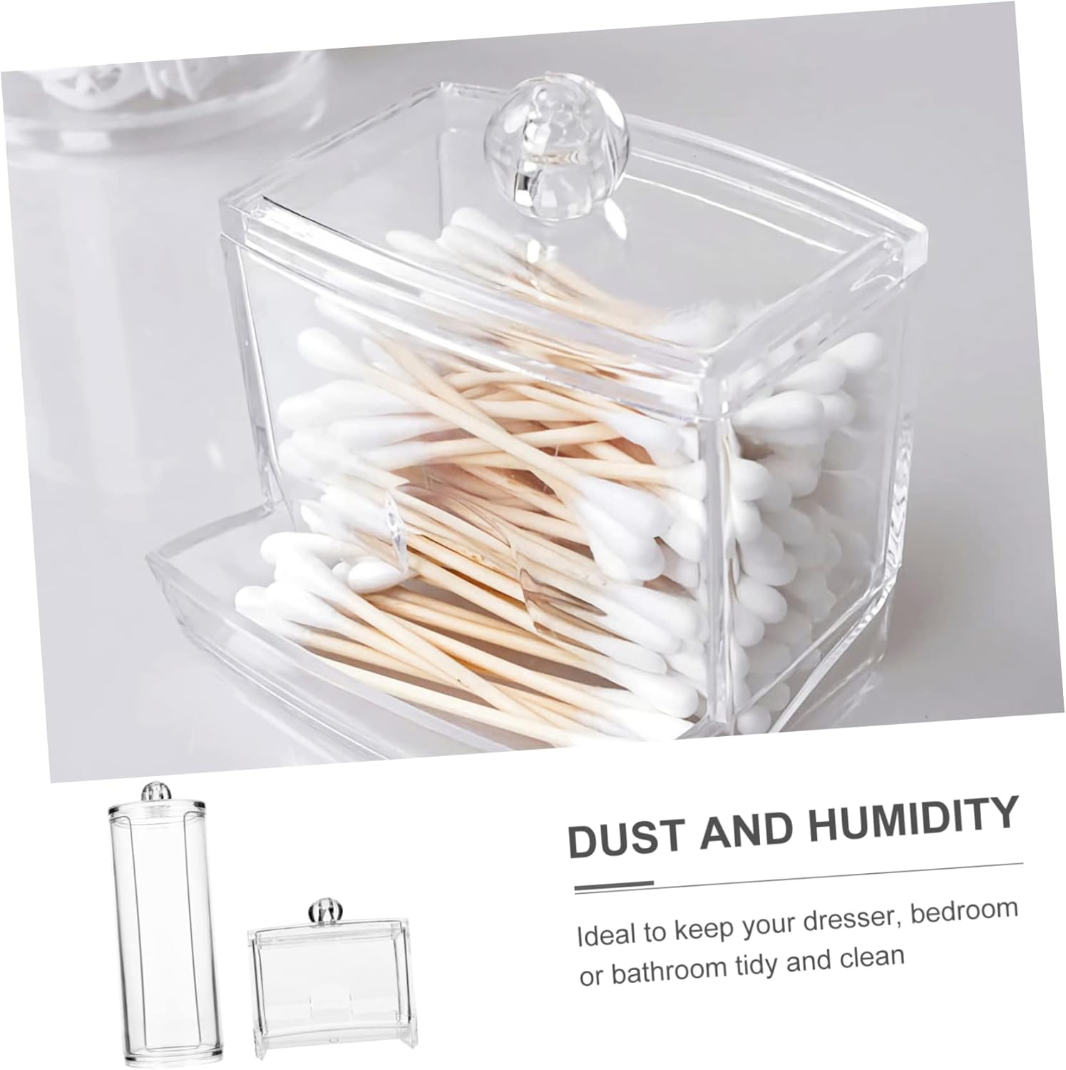 LAPYAPPE Cotton Pad Holder and Container Makeup Storage Box with Lid Set for Vanity and Bathroom Organization image number 4