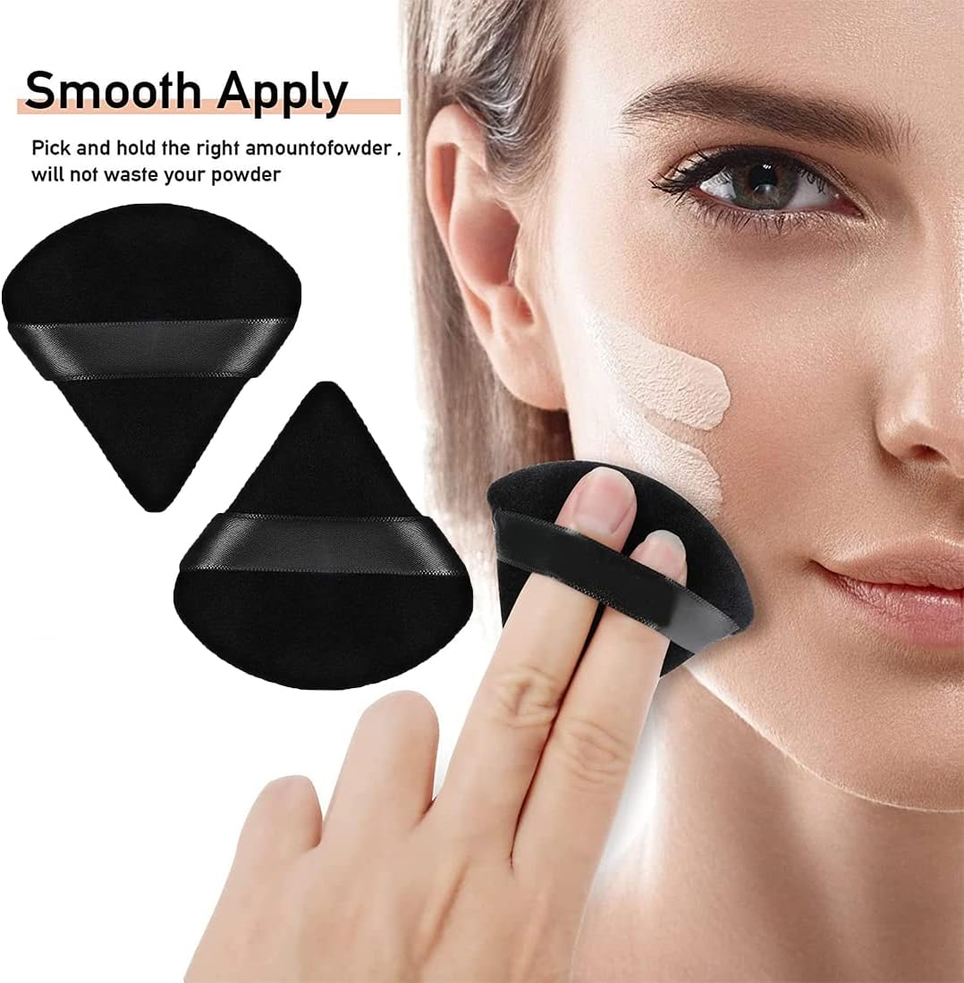 6 Pcs Powder Puff Face Soft Triangle Makeup Velour Powder Puffs for Loose Powder Mineral Powder Body Powder Cosmetic Foundation Wedge Shape Puff Beauty Powder Wet and Dry Use Makeup Tool-Black image number 4