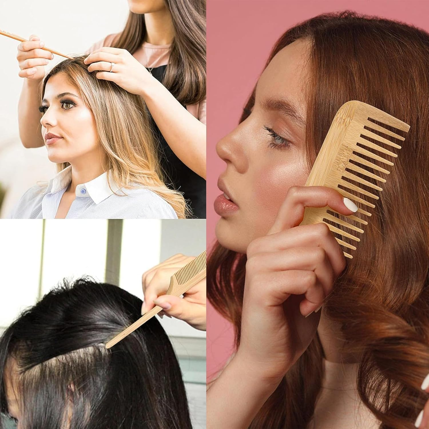 3Pcs Bamboo Combs Natural Wooden Comb Set, Natural Handmade Bamboo Anti-Static Comb Set,Natural Bamboo Comb Set Rat Tail Combs image number 6