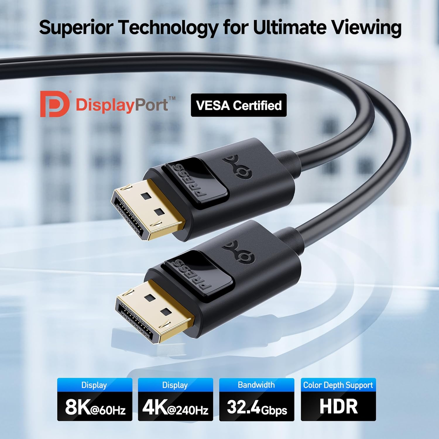 [VESA Certified] Cable Matters 2-Pack 1.8M Displayport Cable 1.4, Support 8K 60Hz, 4K 144Hz (Displayport 1.4 Cable) with Freesync, G-SYNC and HDR for Gaming Monitor, PC, RTX 3080/3090, RX 6800/6900 image number 1