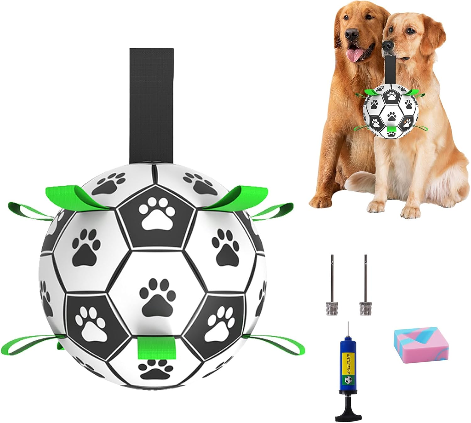 Dog Balls Toys Interactive Soccer Toy: Dog Toys with Grab Straps Tabs for Jolly with Silicone Base, Fun Dog Water Toy for Tug for Small & Medium Dogs 7'' Ball image number 1