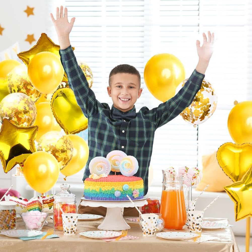 ATDORO 28Pcs Balloon Happy Birthday Party Decorations for Women, Confetti Balloons Star Heart Foil Balloons Wedding Decorations, Helium Ballons Girl Boy Baby Shower (Gold) image number 4