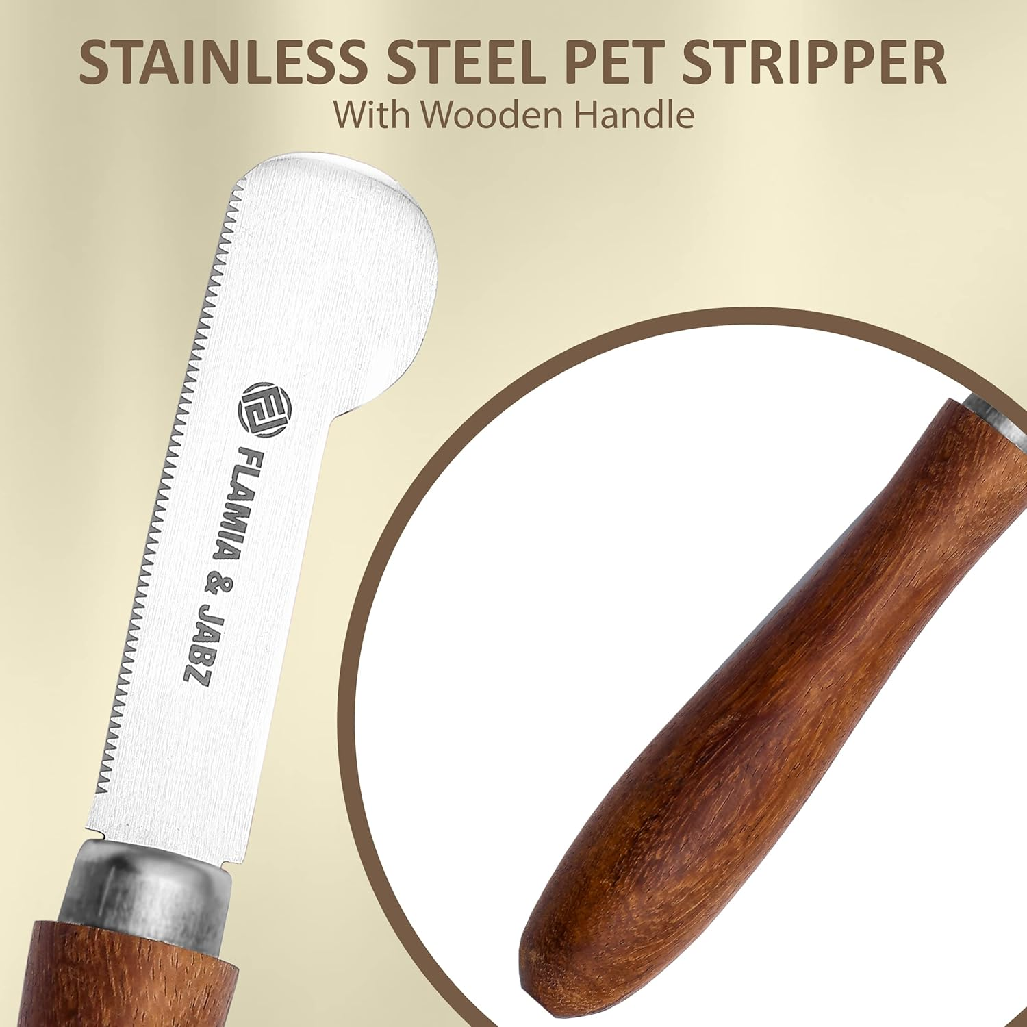 Professional Stripping Knife for Dogs & Pets, round Wooden Handle Grip with Stainless Steel Blade (Extra-Fine, Right Handed) image number 5