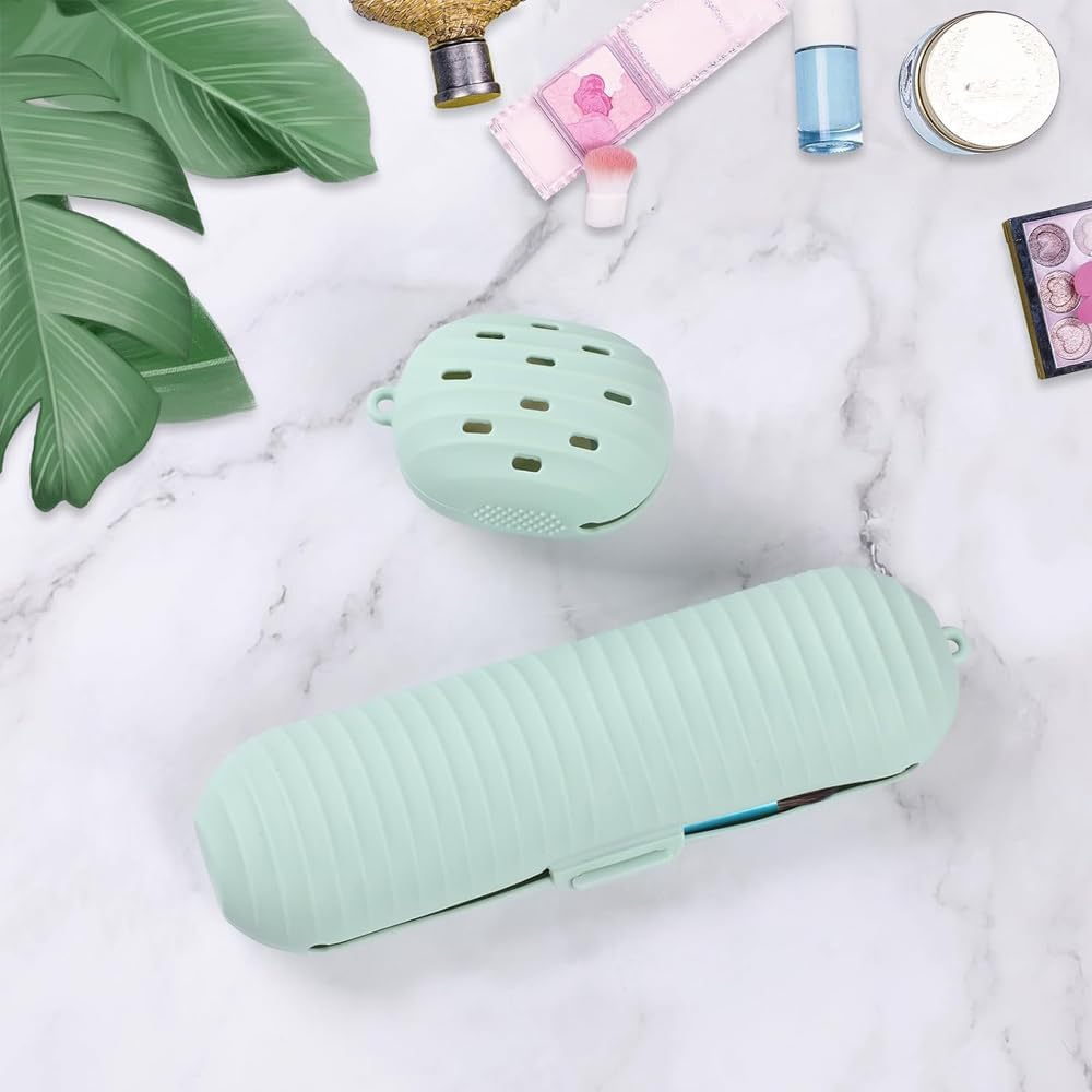 Soft Silicone Makeup Brush & Sponge Holder Set - Travel Friendly Dual Function Cosmetic Organizer with Sponge Compartment - Waterproof Beauty Tools Case for Brushes & Sponges, Pink image number 1