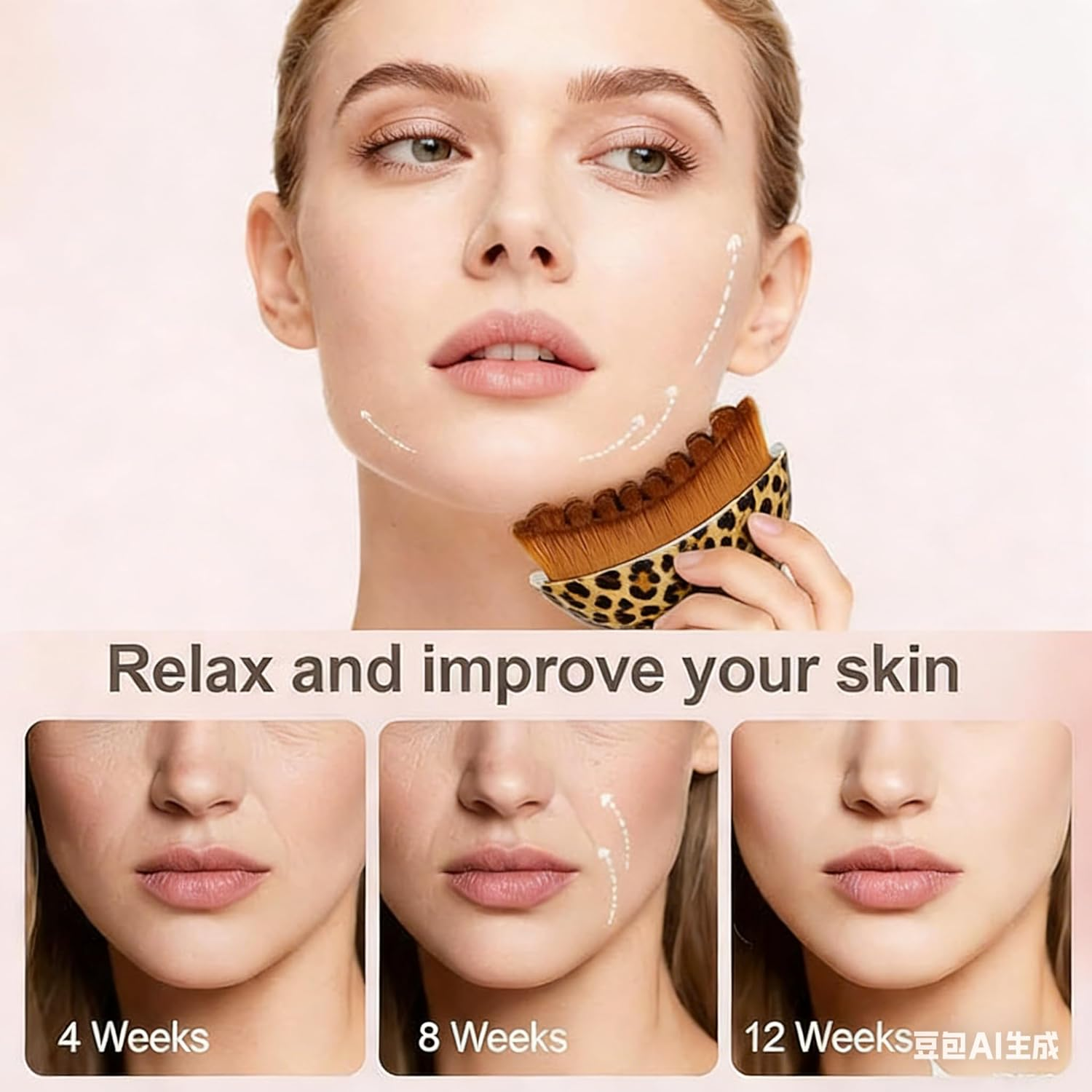 Lymphatic Contour Face Brush, Manual Lymphatic Drainage Massager, Natural Makeup Brushes with Durable Soft Bristles, Hypoallergenic Ergonomic Facial Cleansing Brush for Sculpting (Two Leopard Print Pieces) - Two Leopard Print Pieces image number 4