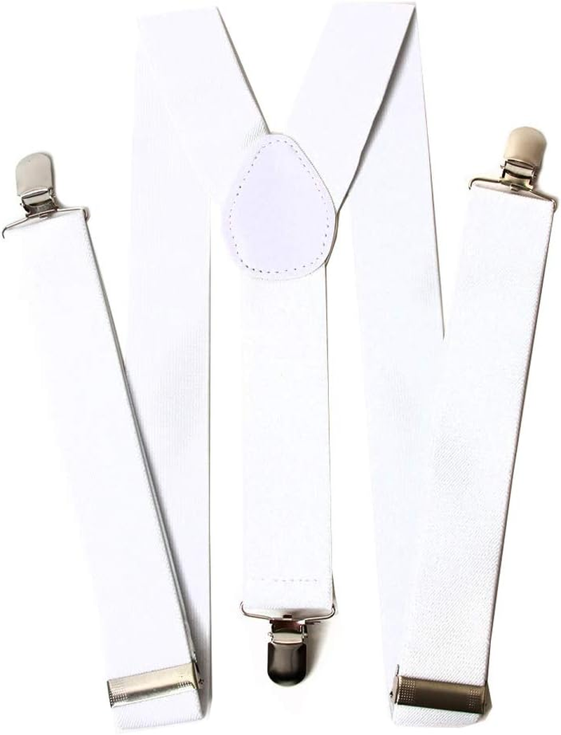 Mens/Womens One Size Suspenders Adjustable, White