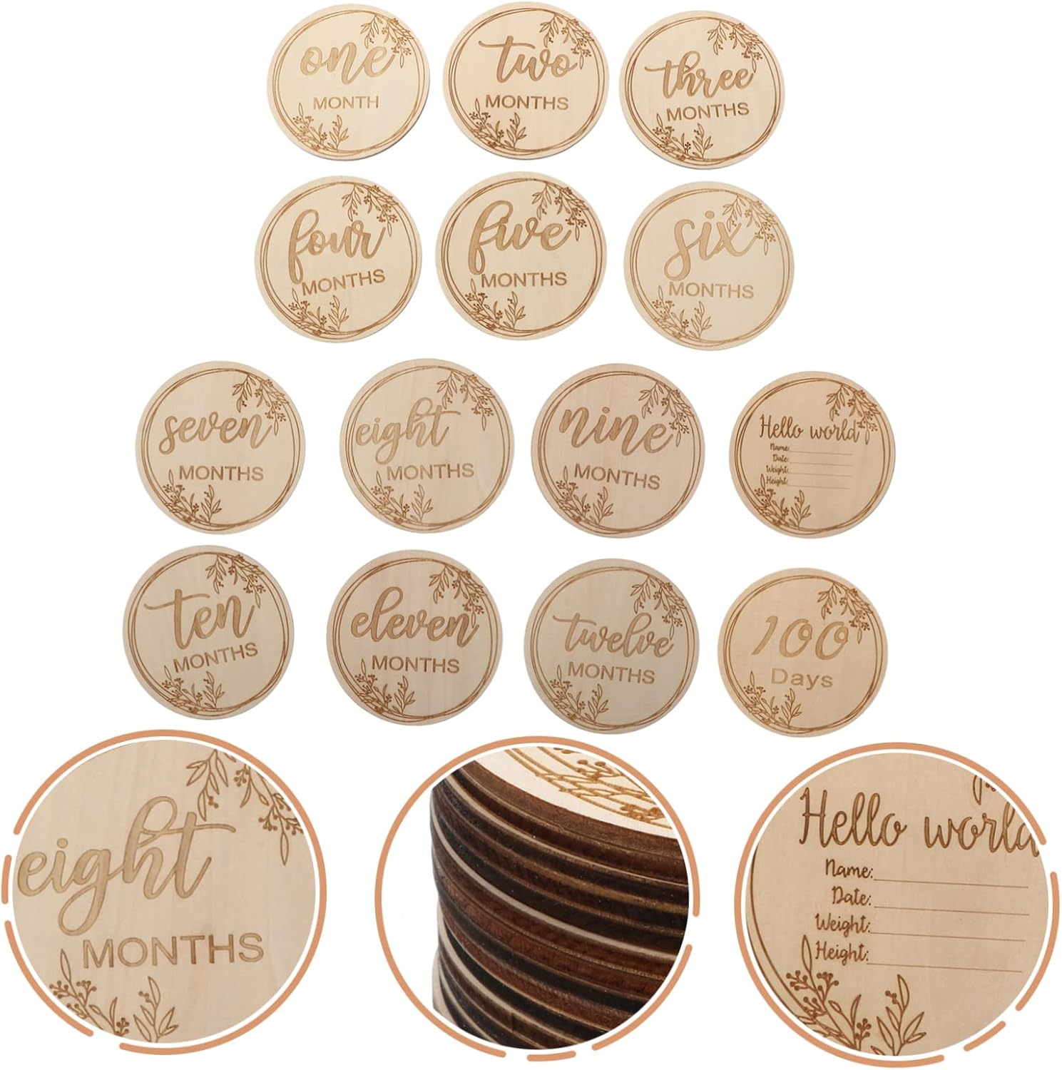 1Set Wooden Monthly Growth Cards Newborn Milestone Cards for Photo Props Creative Design for Tracking Growth Moments for Parents Showers image number 5