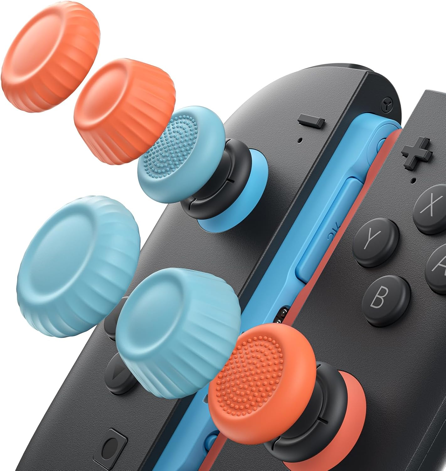 JSAUX Thumb Grips Designed for Nintendo Switch 2 (2025), Switch Thumb Grip Caps, Ergonomic Design, Enhanced Grip, Comfortable & Durable, Joycon Grip Button Stick Cover - Blue and Orange, 3Pairs (6Pcs) image number 2