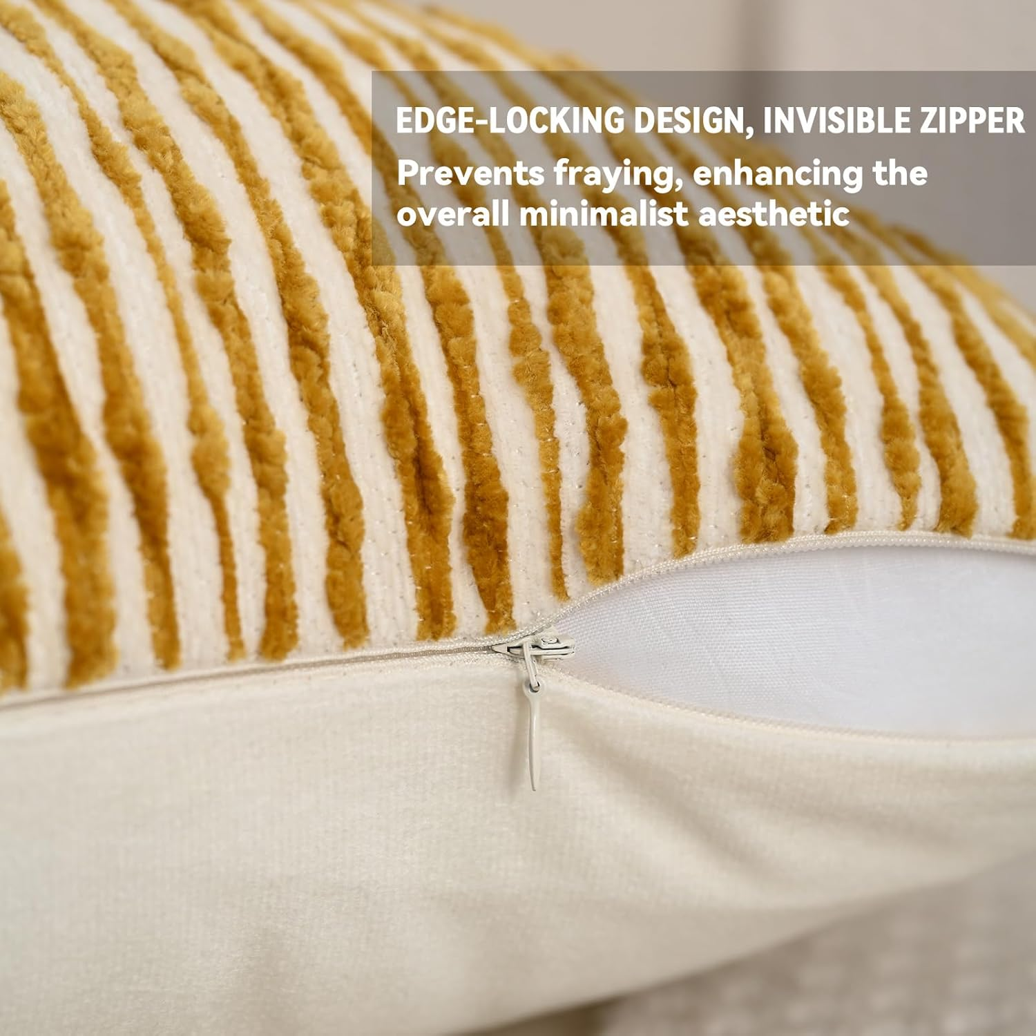 Chenille Jacquard Pillow Cover 45X45Cm Set of 2- Soft Textured Decorative Cushion Case Boho Striped Pillowcase for Sofa Bed Living Room, Beige image number 1